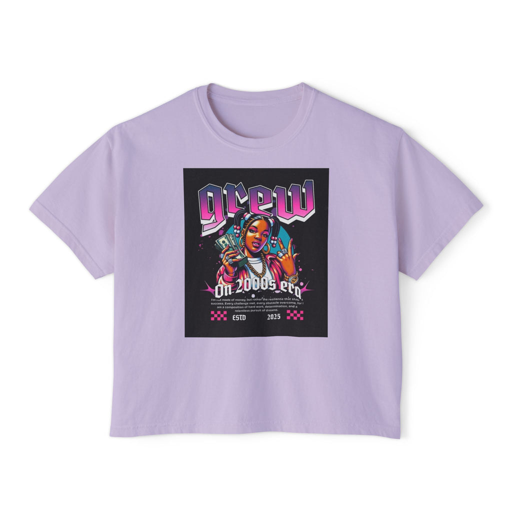 Graphic Boxy Tee - 'Grew On 2000s Era' Vintage Style Women's Top