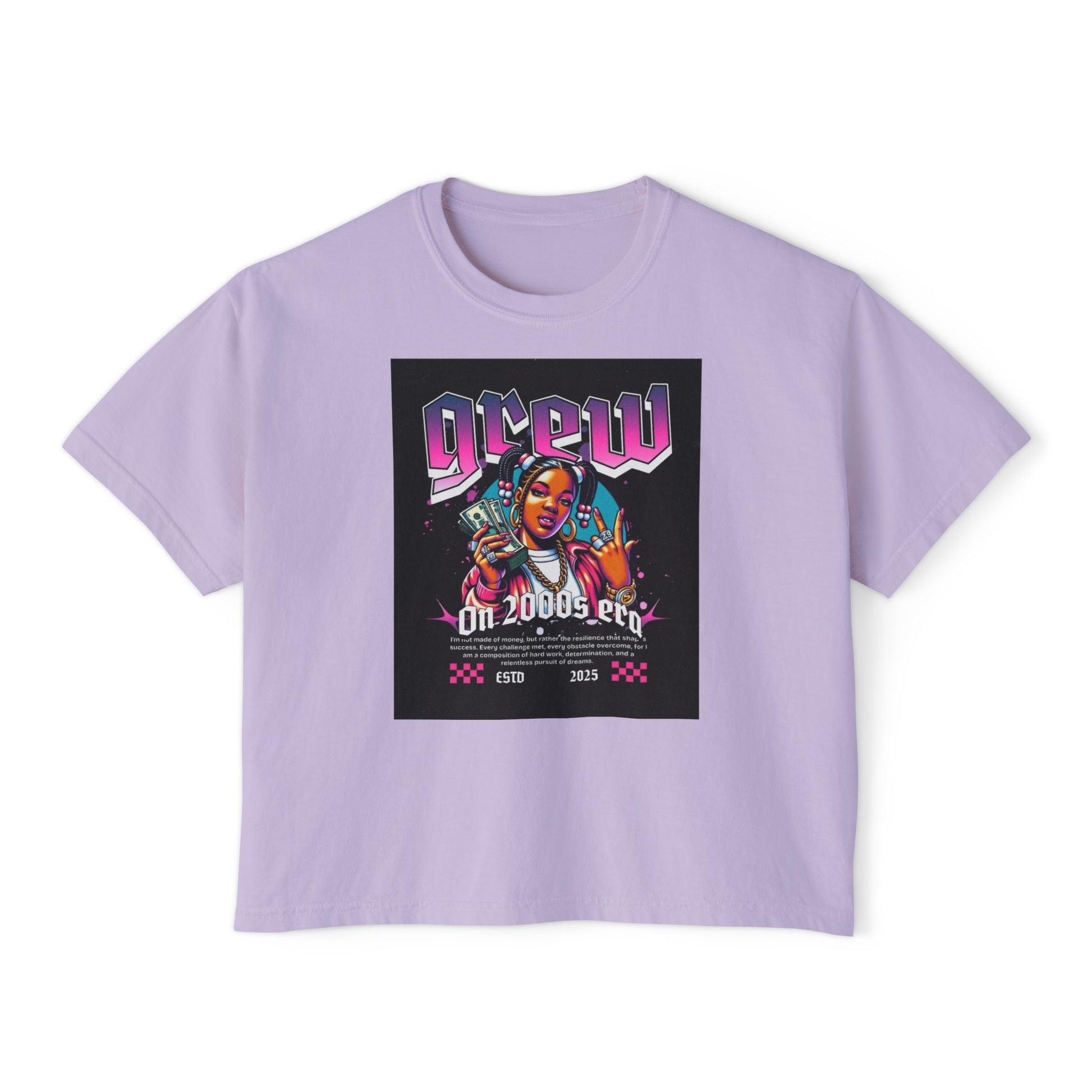 Graphic Boxy Tee - 'Grew On 2000s Era' Vintage Style Women's Top