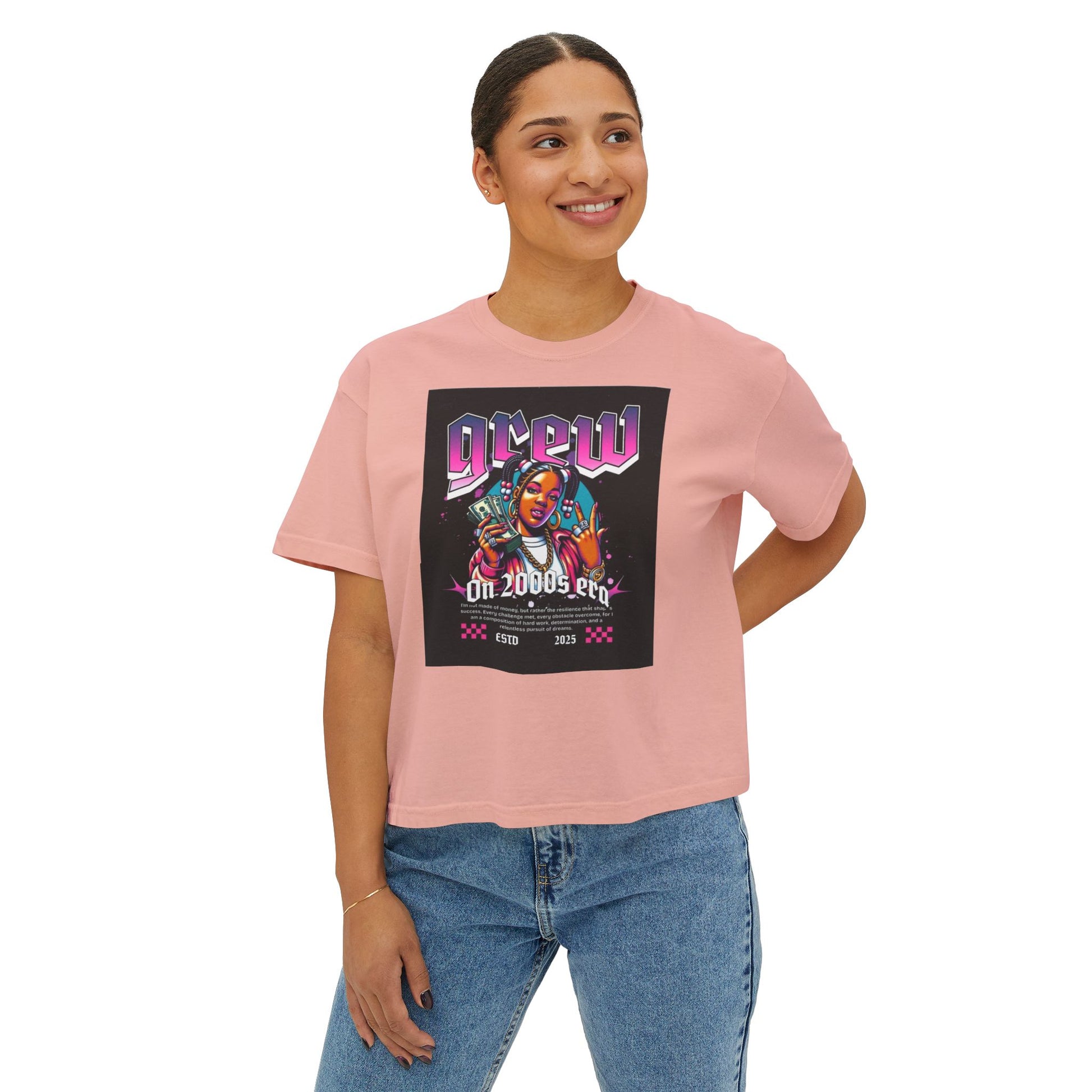 Graphic Boxy Tee - 'Grew On 2000s Era' Vintage Style Women's Top