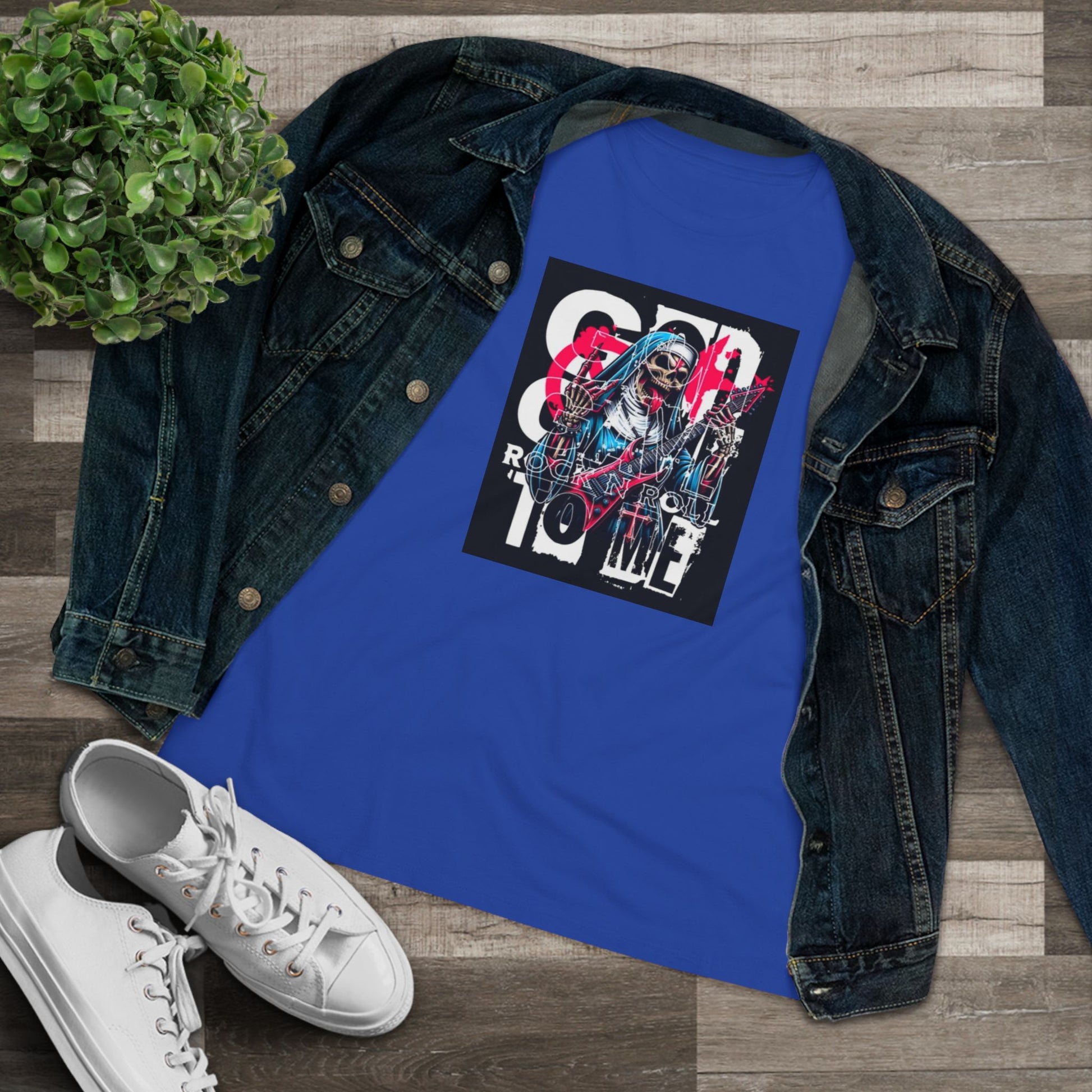 Rock N' Roll Women's Cotton Tee - Retro Skull Design for Music Lovers