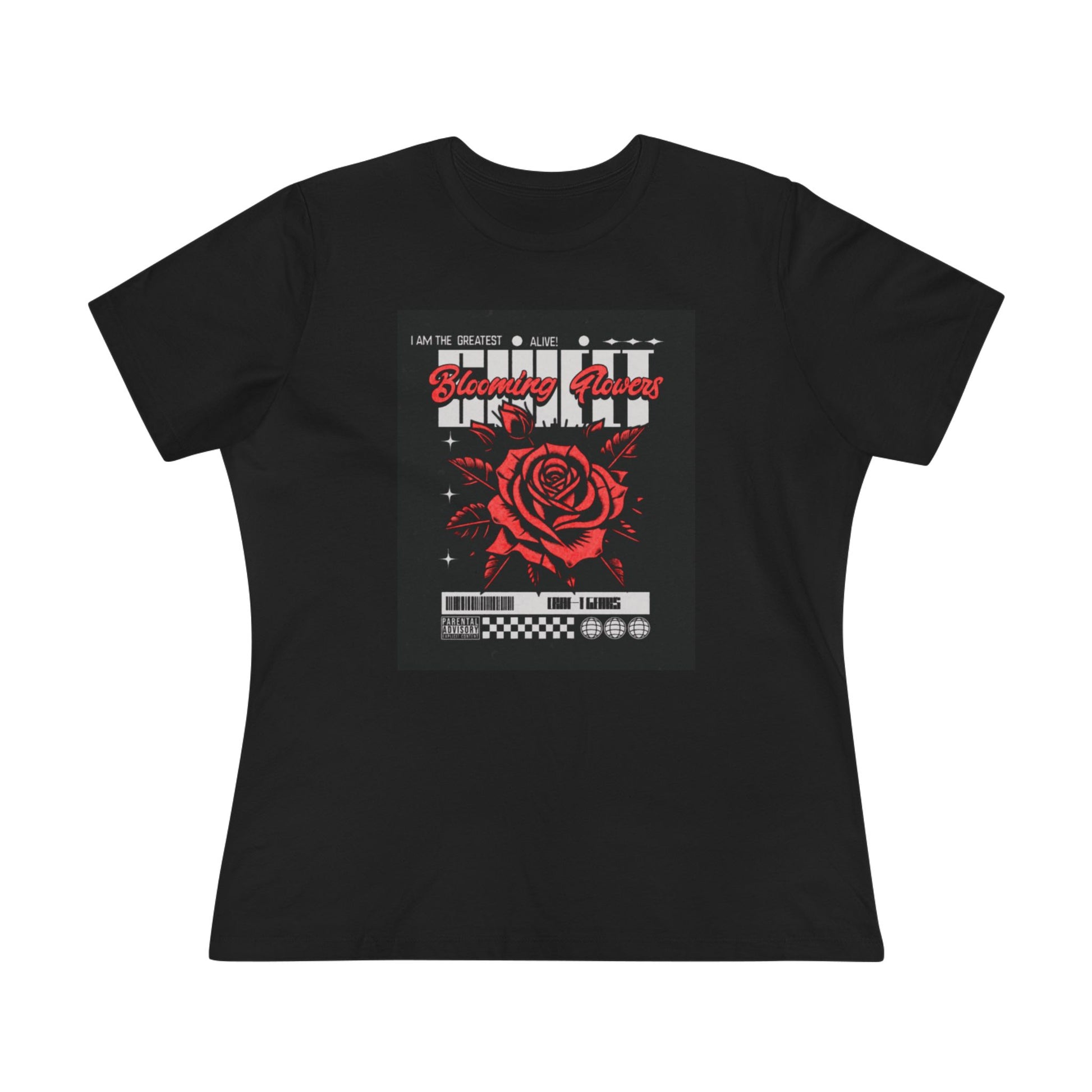 Empowering Women's Cotton Tee with Bold Rose Design
