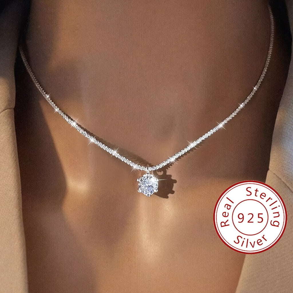 Moissanite Radiance Pendant Necklace | 1CT | 925 Sterling Silver | Elegant Design | Luxury Wedding, Promise, Eternity and Mothers Day Gift for Her, Valentines Day Jewelry