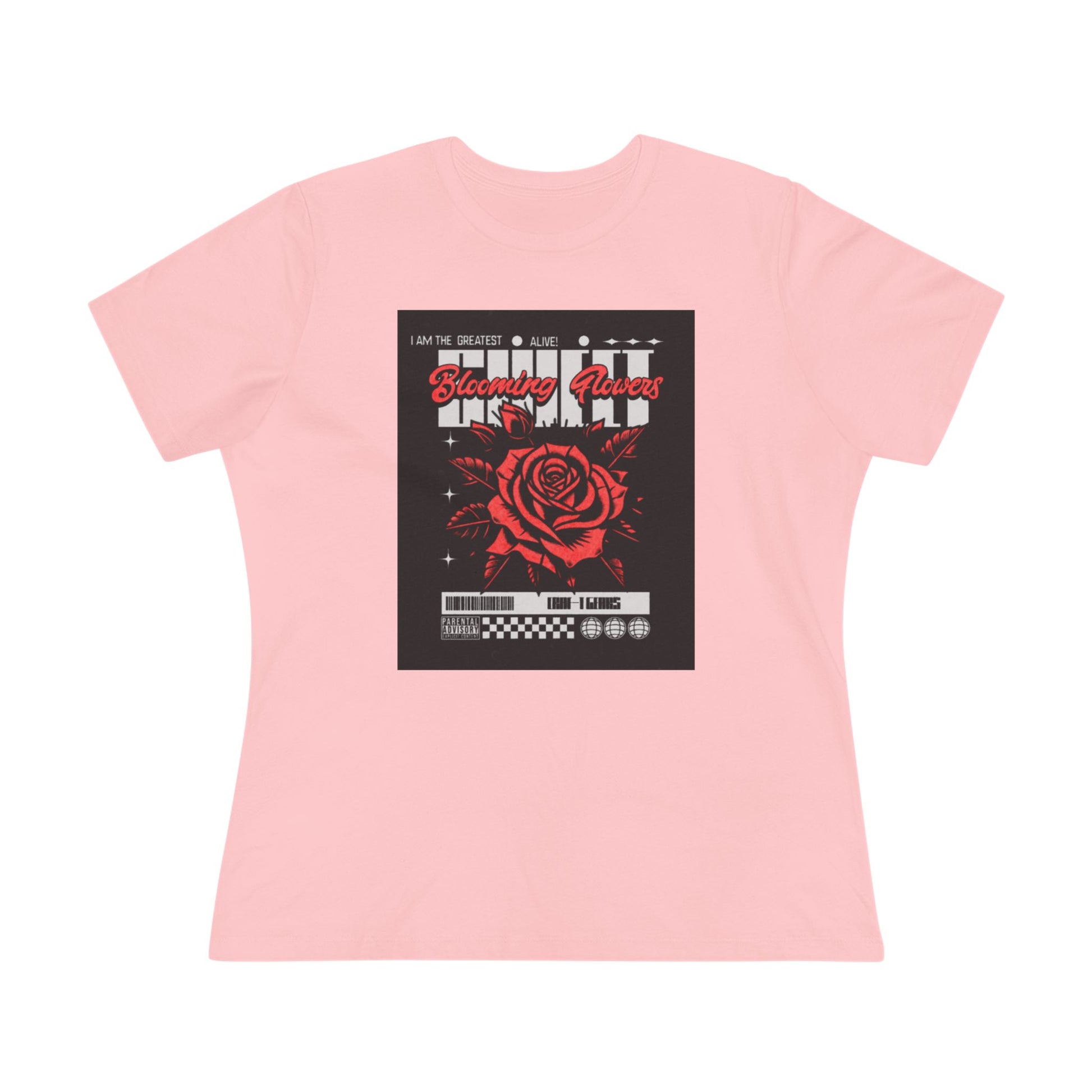 Empowering Women's Cotton Tee with Bold Rose Design