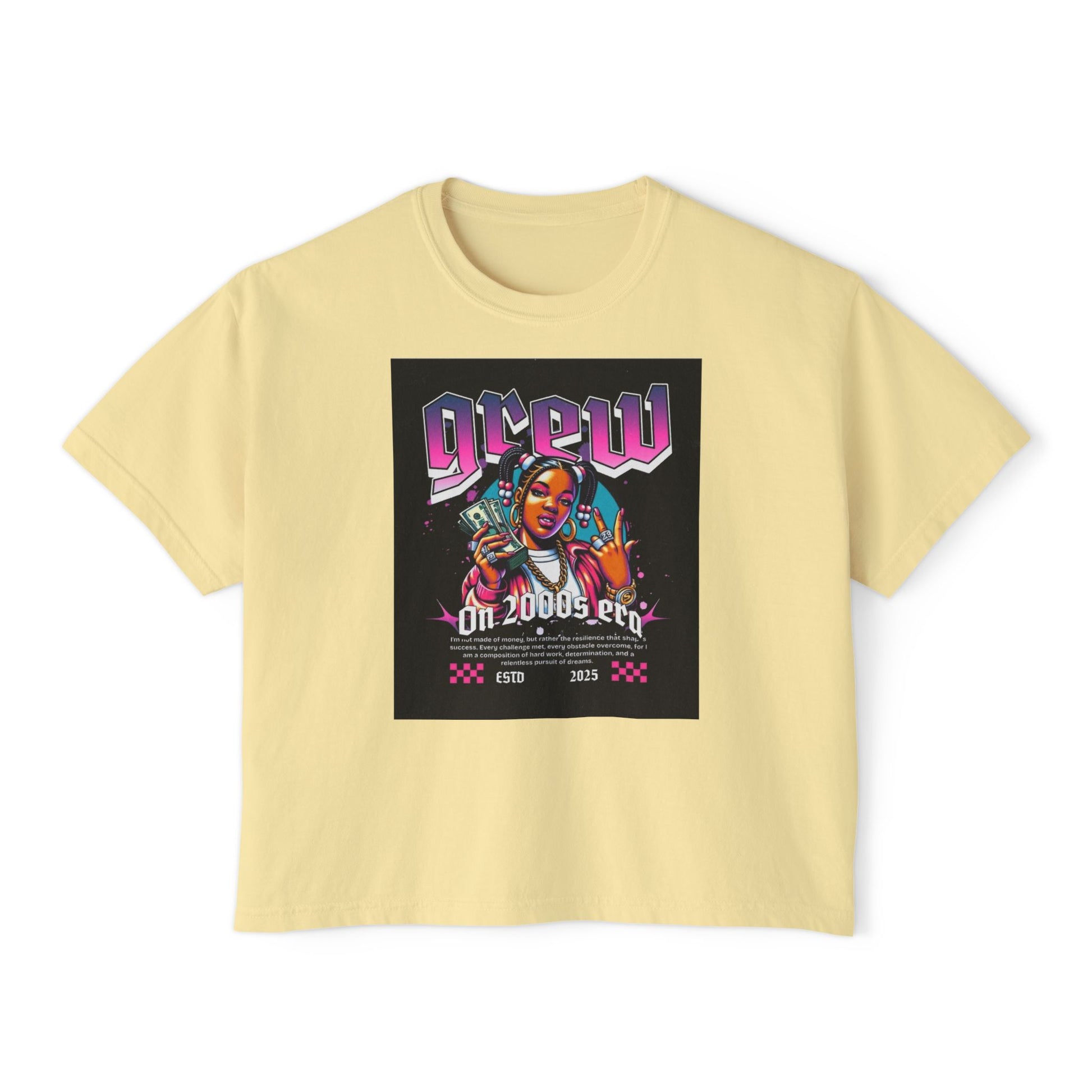 Graphic Boxy Tee - 'Grew On 2000s Era' Vintage Style Women's Top