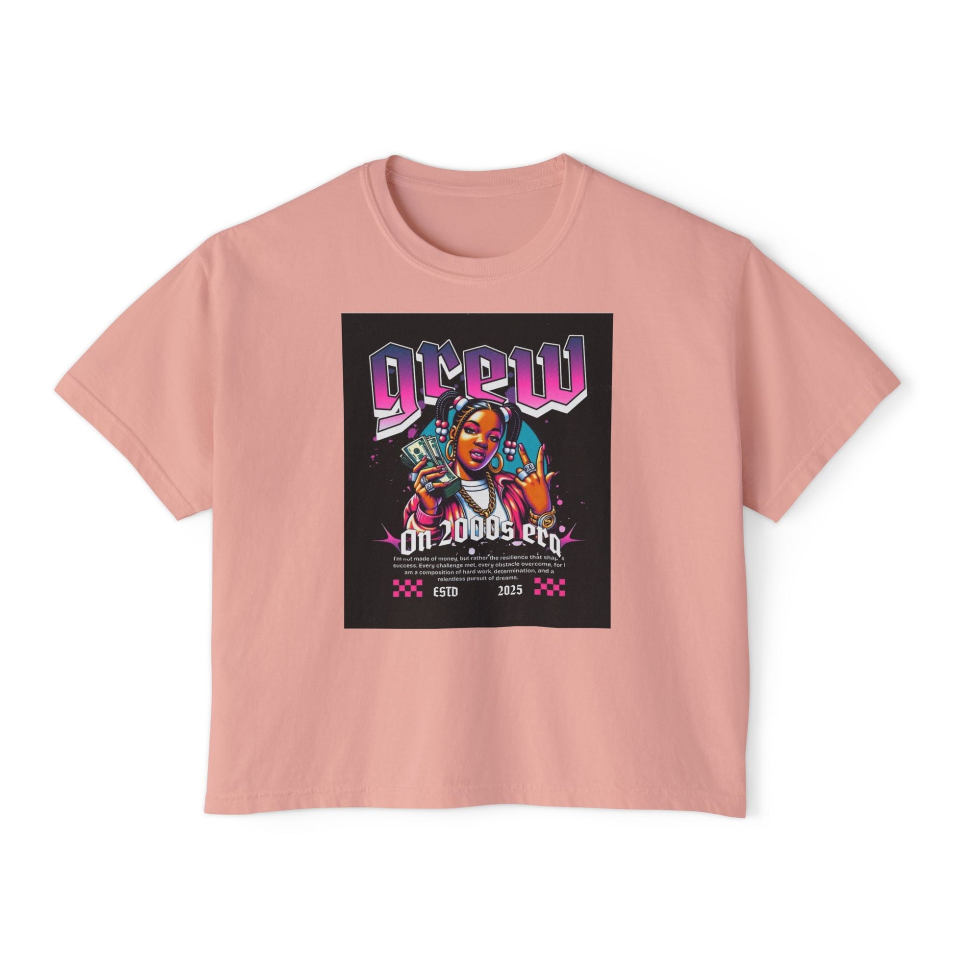 Graphic Boxy Tee - 'Grew On 2000s Era' Vintage Style Women's Top