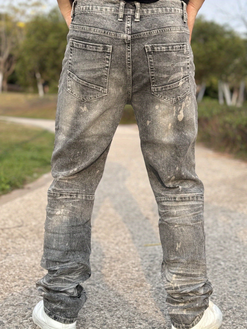 Men's Stretch Slim-Fit Ripped Jeans - Y2K Streetwear Style with 3D Embroidered Cat Beard Detail, Water-Washed Denim & Straight Leg Cut for All-Season Comfort, Casual Streetwear