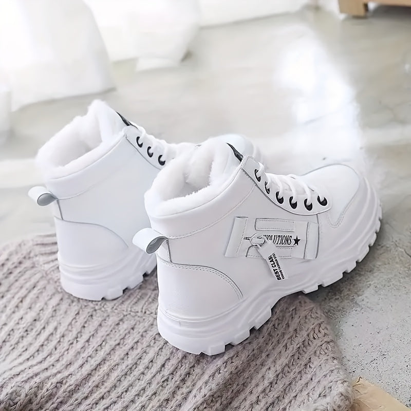[Winter Shoes] Winter Women's Casual High - Top Shoes | Thick - Soled Laced Sports Shoes With Plush Lining For Warmth