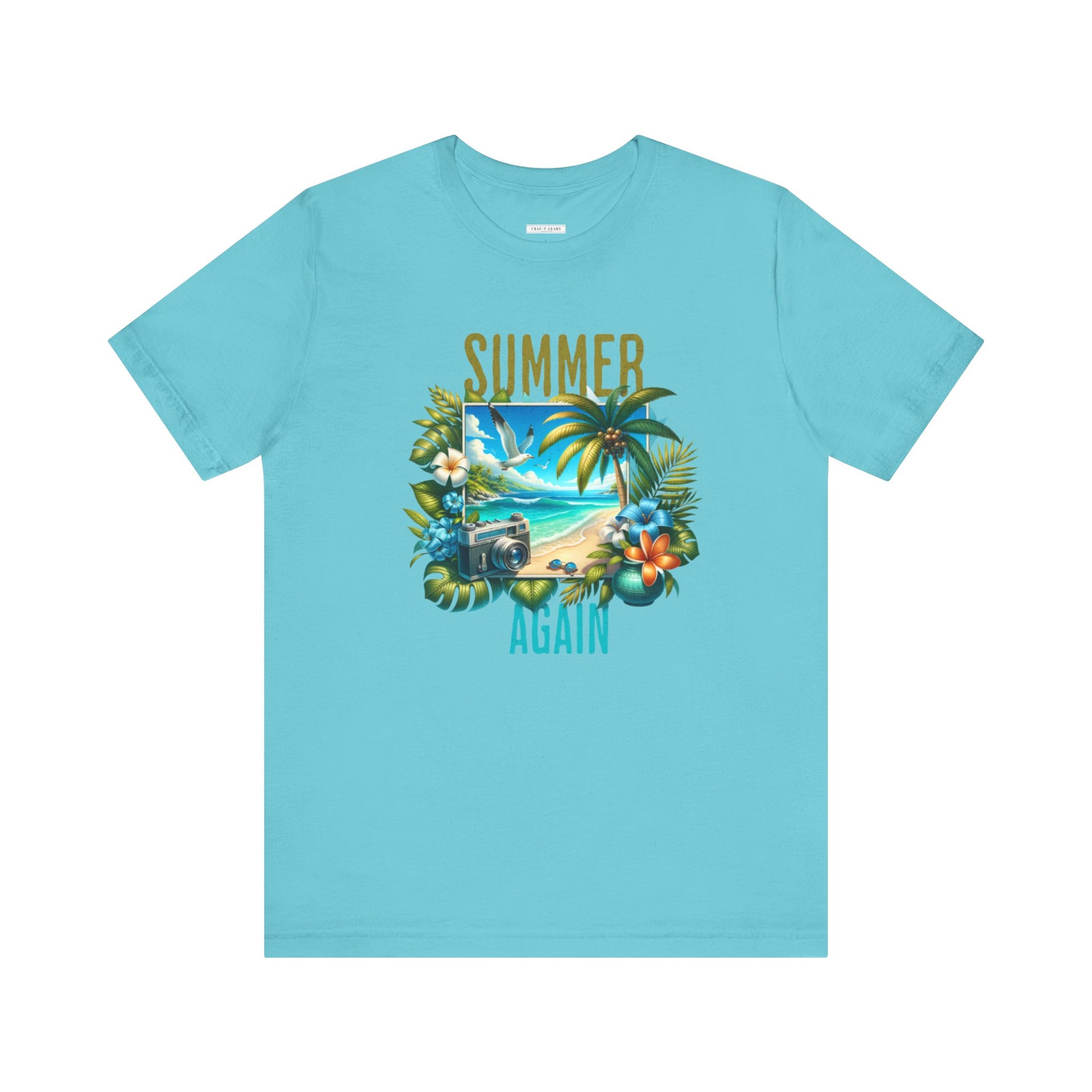 Summer Again Women's Jersey Tee - Tropical Vibe Graphic T-Shirt