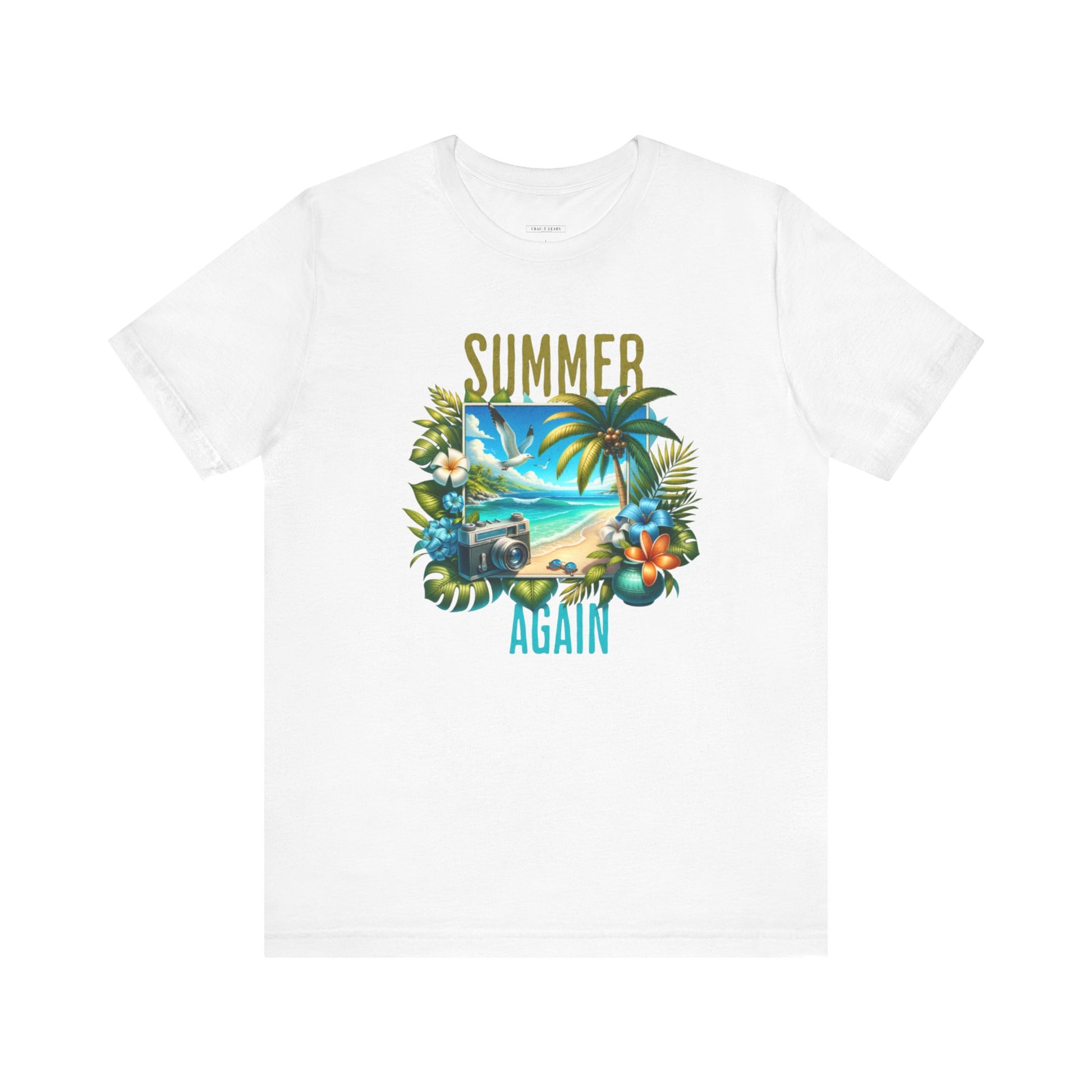 Summer Again Women's Jersey Tee - Tropical Vibe Graphic T-Shirt
