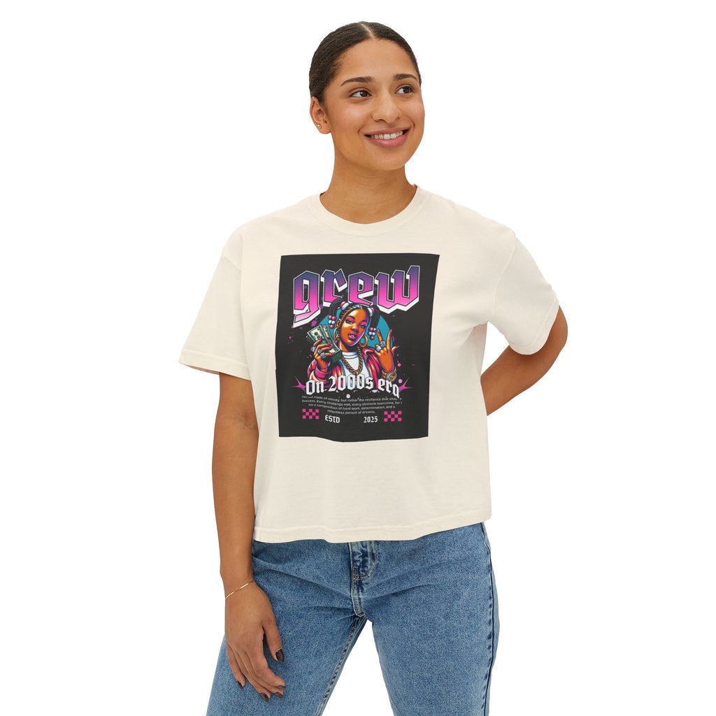 Graphic Boxy Tee - 'Grew On 2000s Era' Vintage Style Women's Top