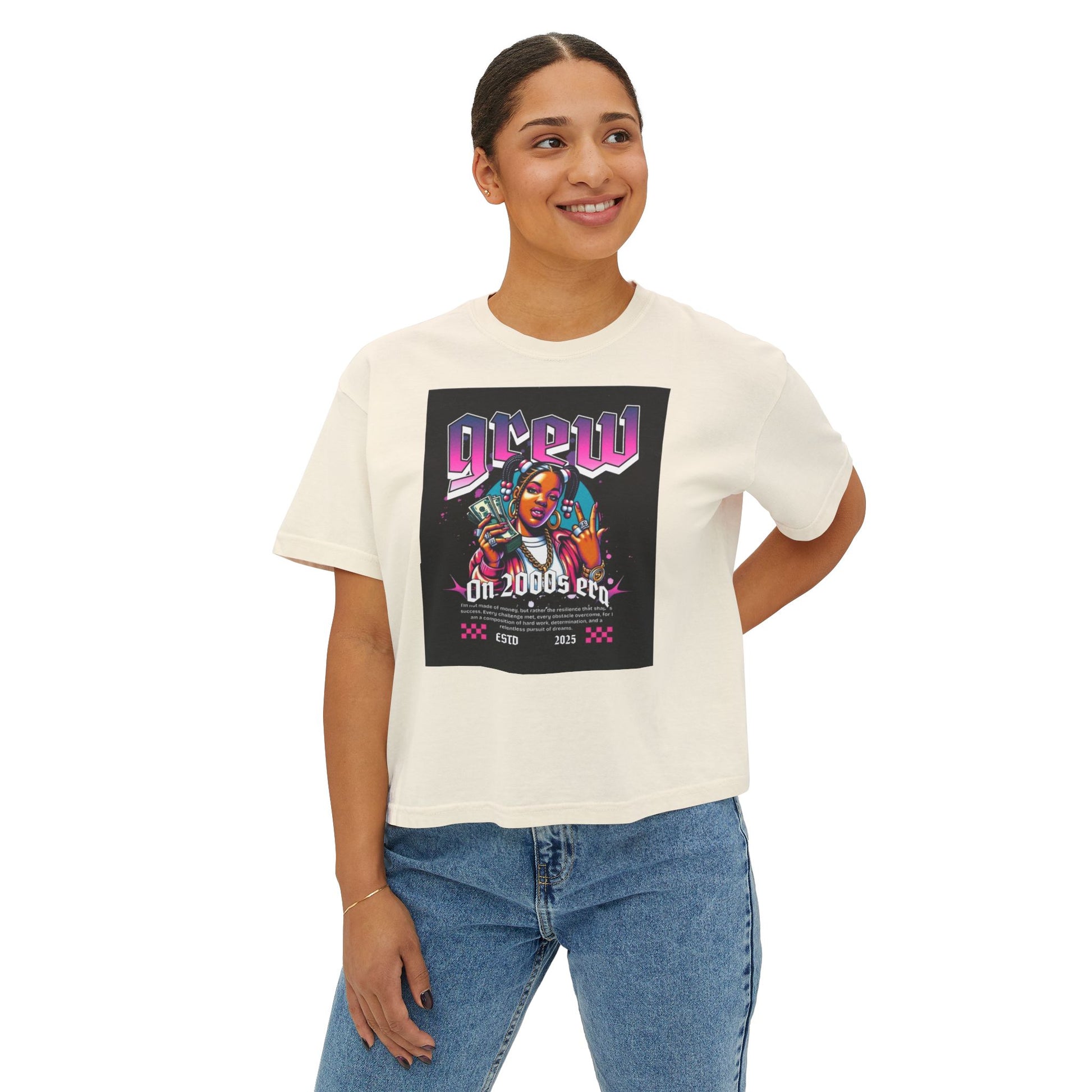 Graphic Boxy Tee - 'Grew On 2000s Era' Vintage Style Women's Top