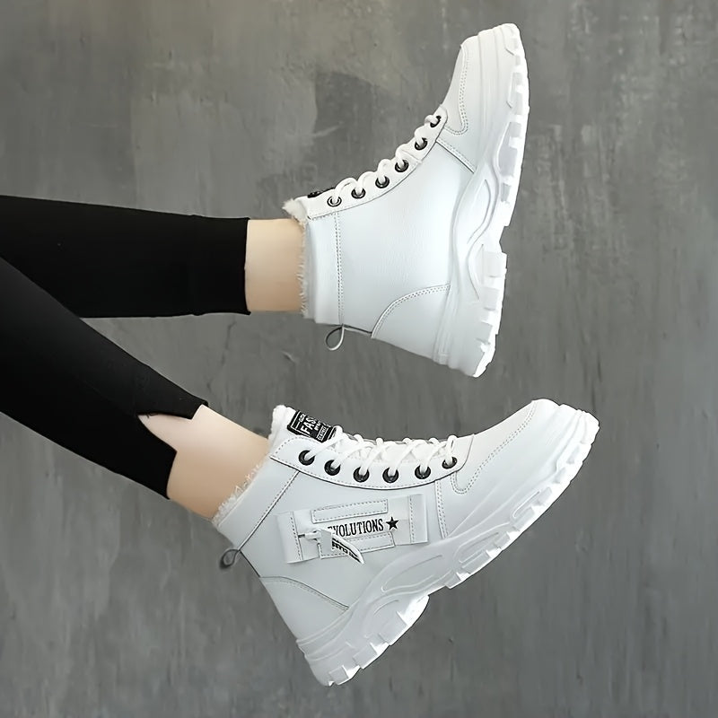 [Winter Shoes] Winter Women's Casual High - Top Shoes | Thick - Soled Laced Sports Shoes With Plush Lining For Warmth