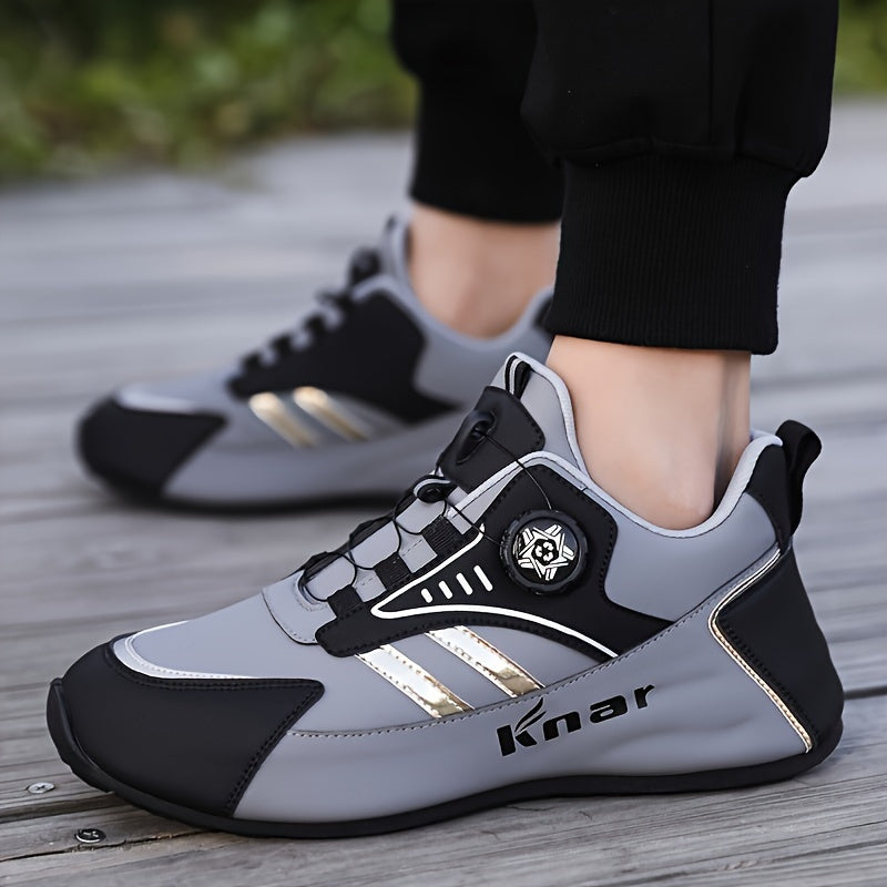Men's Trendy Colour Block Basketball Shoes With Rotating Buckle, Comfy Non Slip Durable Sneakers For Men's Outdoor Activities