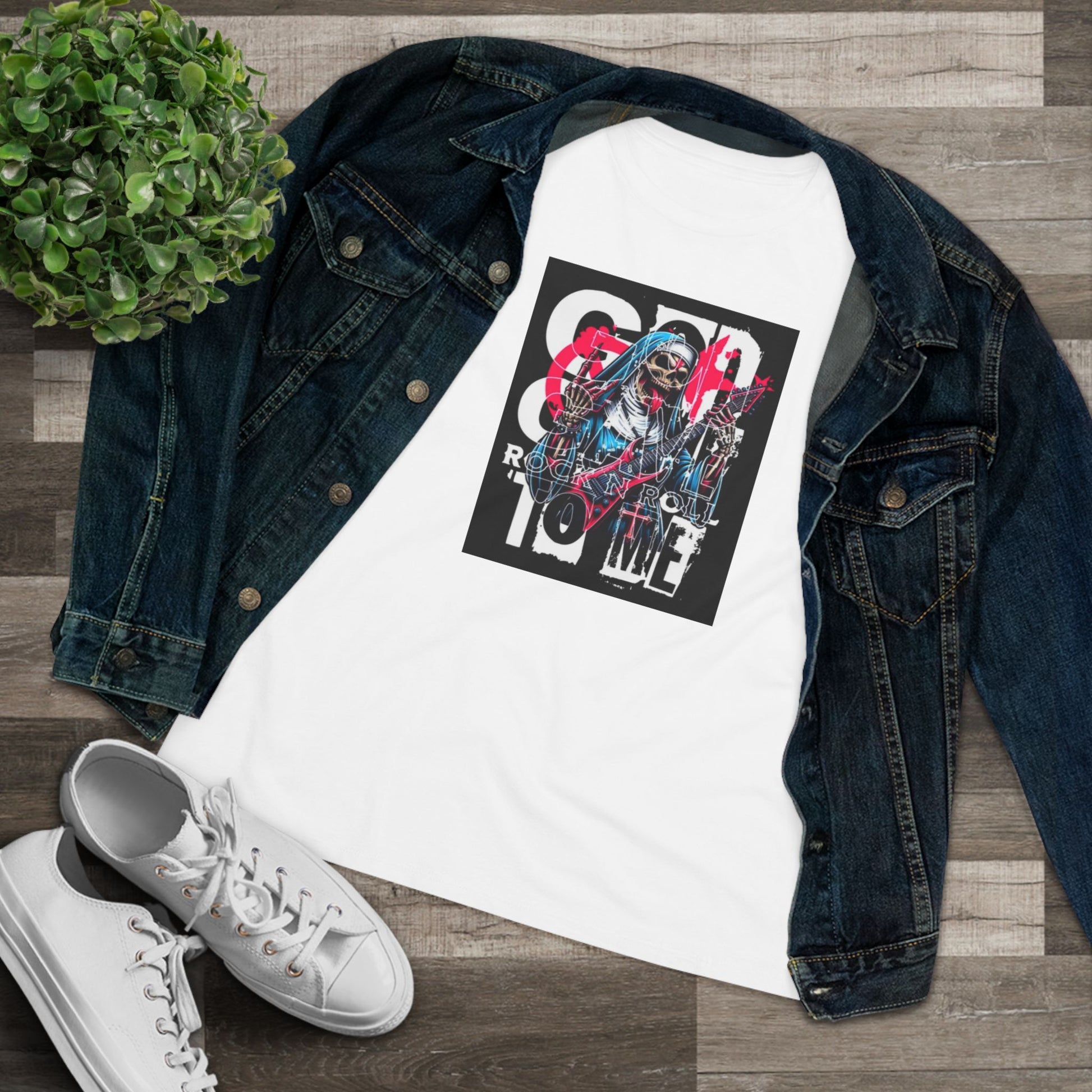 Rock N' Roll Women's Cotton Tee - Retro Skull Design for Music Lovers