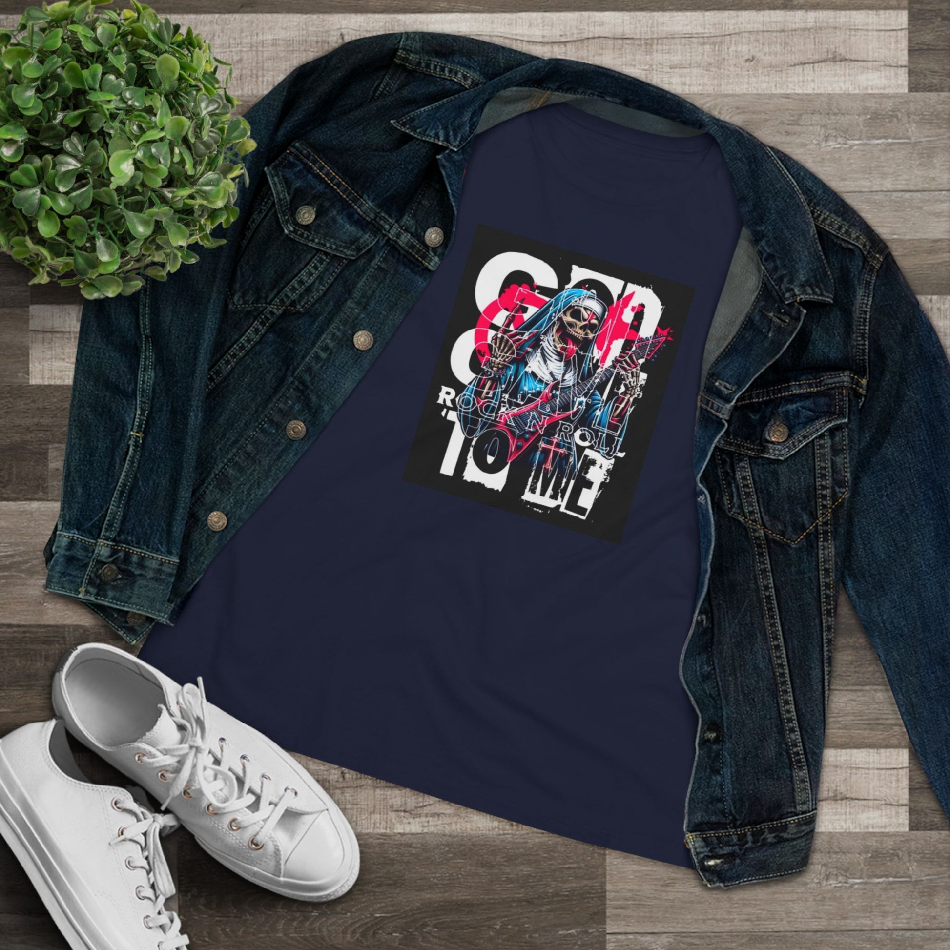 Rock N' Roll Women's Cotton Tee - Retro Skull Design for Music Lovers