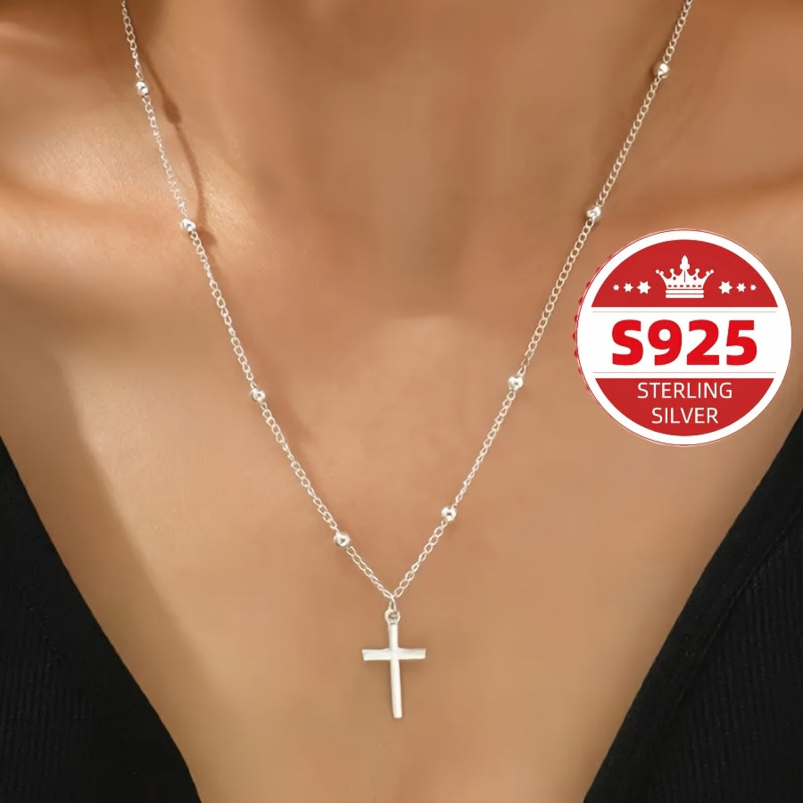 [Sterling Silvery Cross Pendant] S925 Sterling Silvery Women's Cross Pendant Necklace, Bohemian Retro Style, Best for Mothers, Sisters And Friends On Christmas, Halloween, Easter