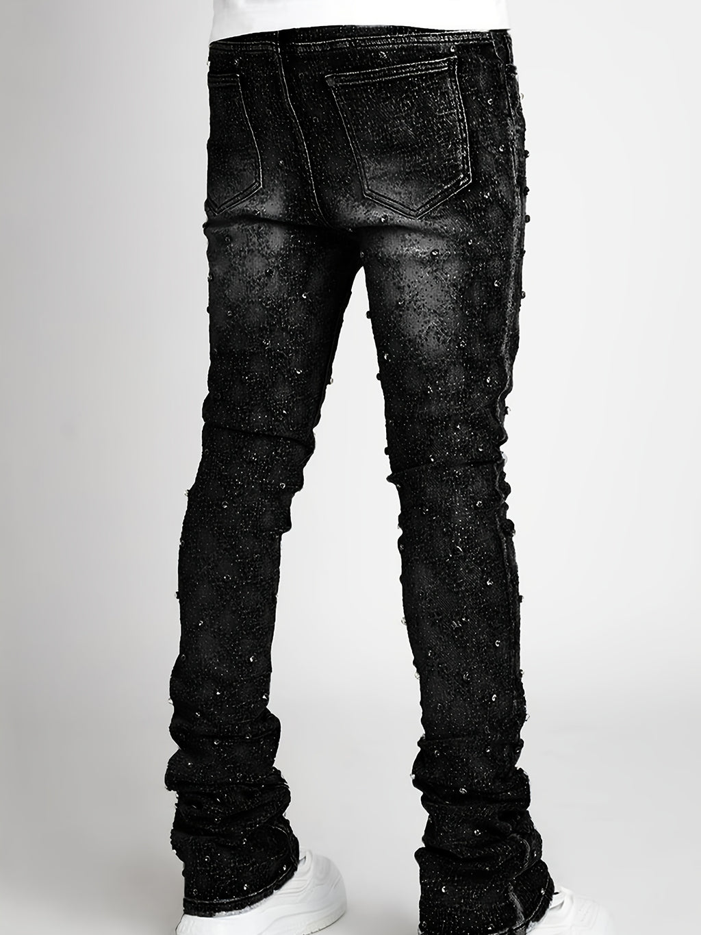 [Tie-Dye Street Style Jeans] Stretch Tie-Dye Jeans - Casual Street Style, Hip-Hop Skateboard Denim, Cotton Blend, Decorative Rivets, All-Season Wear