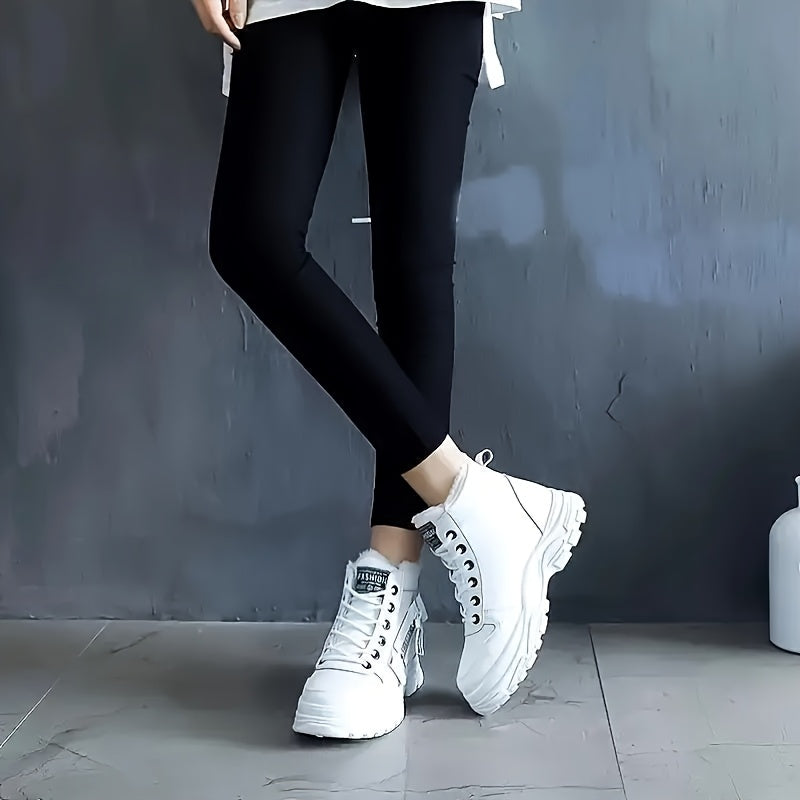 [Winter Shoes] Winter Women's Casual High - Top Shoes | Thick - Soled Laced Sports Shoes With Plush Lining For Warmth