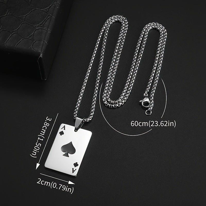 Classic Stainless Steel Pendant Necklace - Unisex Heart A Spade A Design - Fashionable Punk Style Lucky Jewelry Accessory