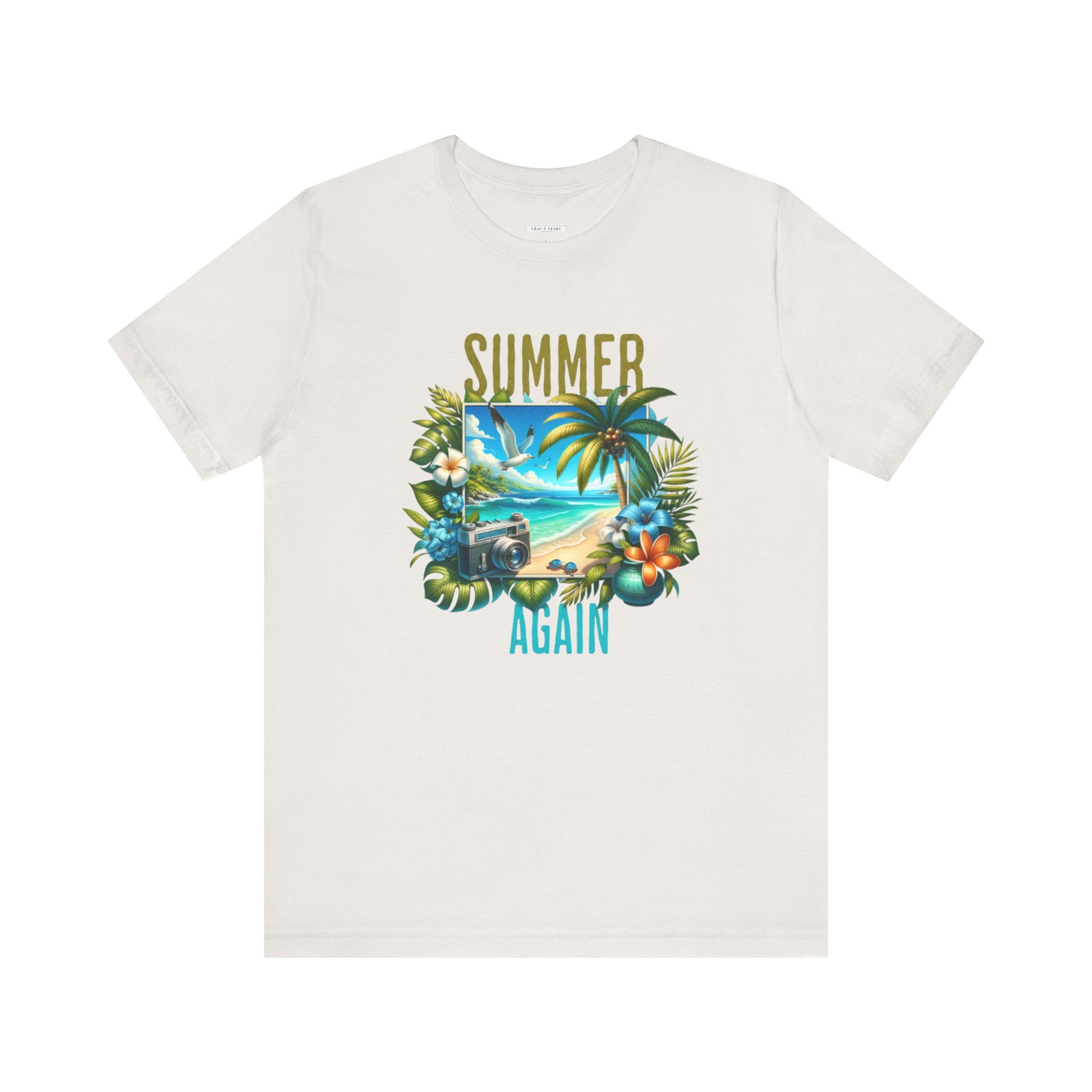 Summer Again Women's Jersey Tee - Tropical Vibe Graphic T-Shirt