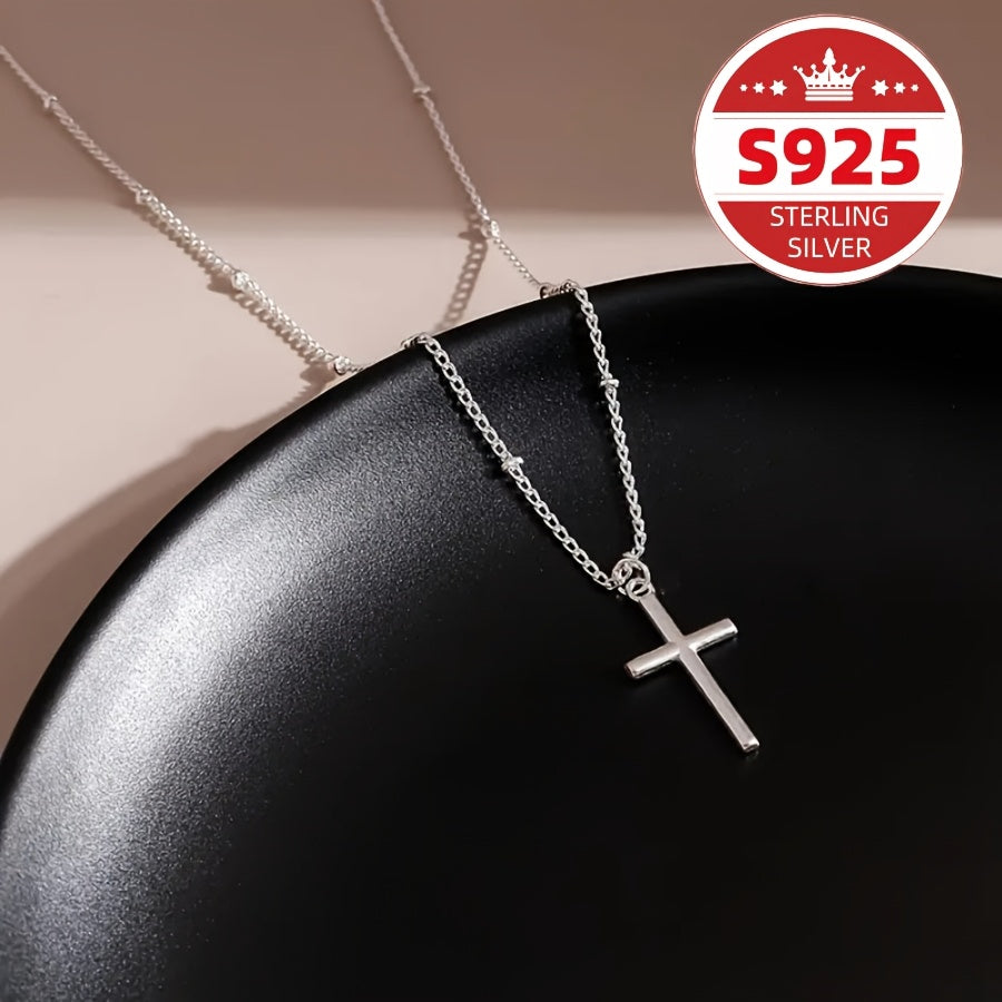 [Sterling Silvery Cross Pendant] S925 Sterling Silvery Women's Cross Pendant Necklace, Bohemian Retro Style, Best for Mothers, Sisters And Friends On Christmas, Halloween, Easter