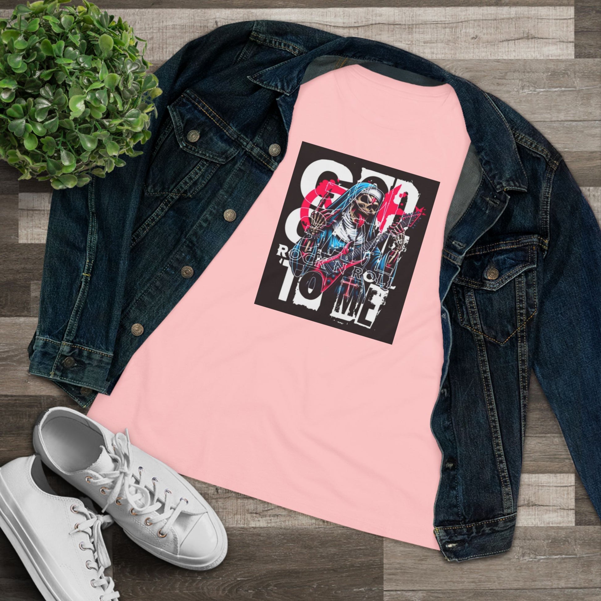 Rock N' Roll Women's Cotton Tee - Retro Skull Design for Music Lovers