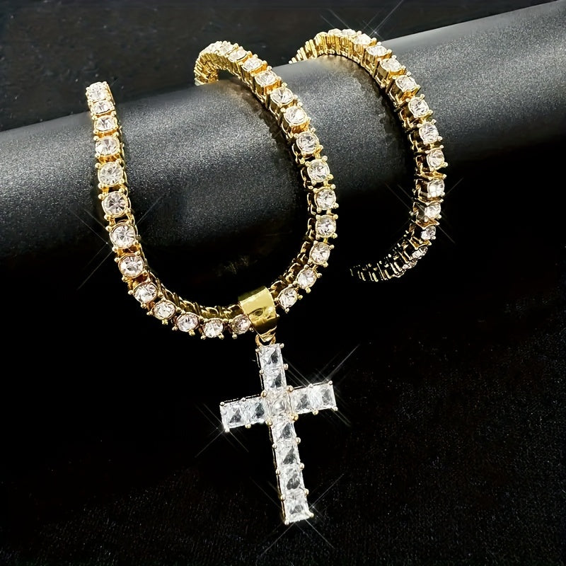 2 Shiny Pendants With Ice Cuban Chain Miami Necklace Men And Women Hip-hop Pendant Necklace Jewelry Gift