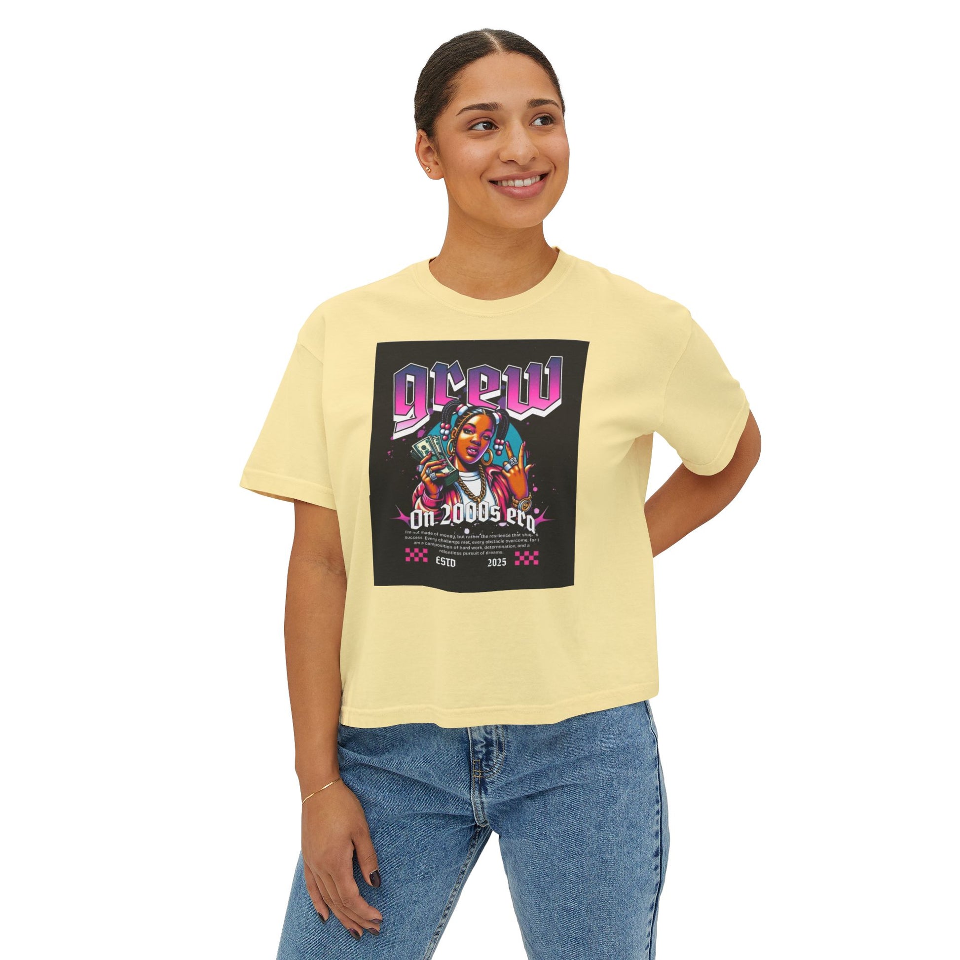 Graphic Boxy Tee - 'Grew On 2000s Era' Vintage Style Women's Top