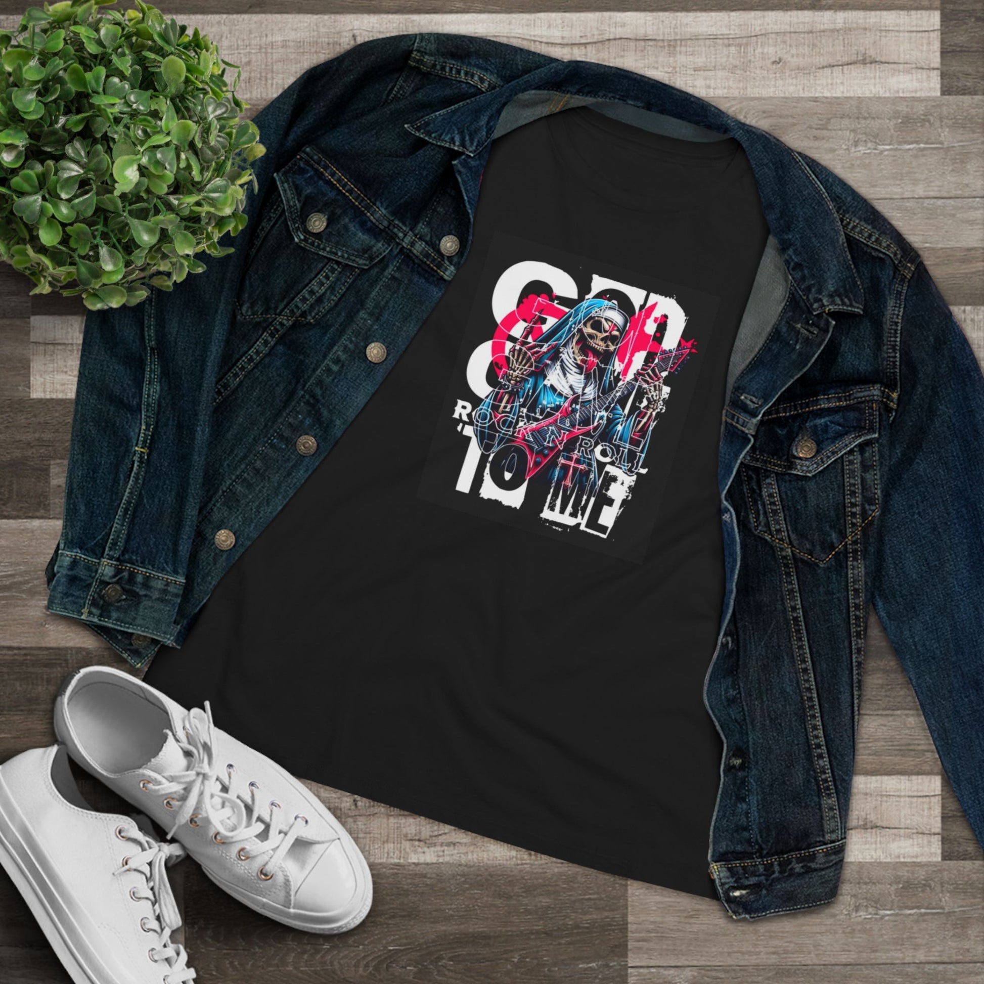 Rock N' Roll Women's Cotton Tee - Retro Skull Design for Music Lovers