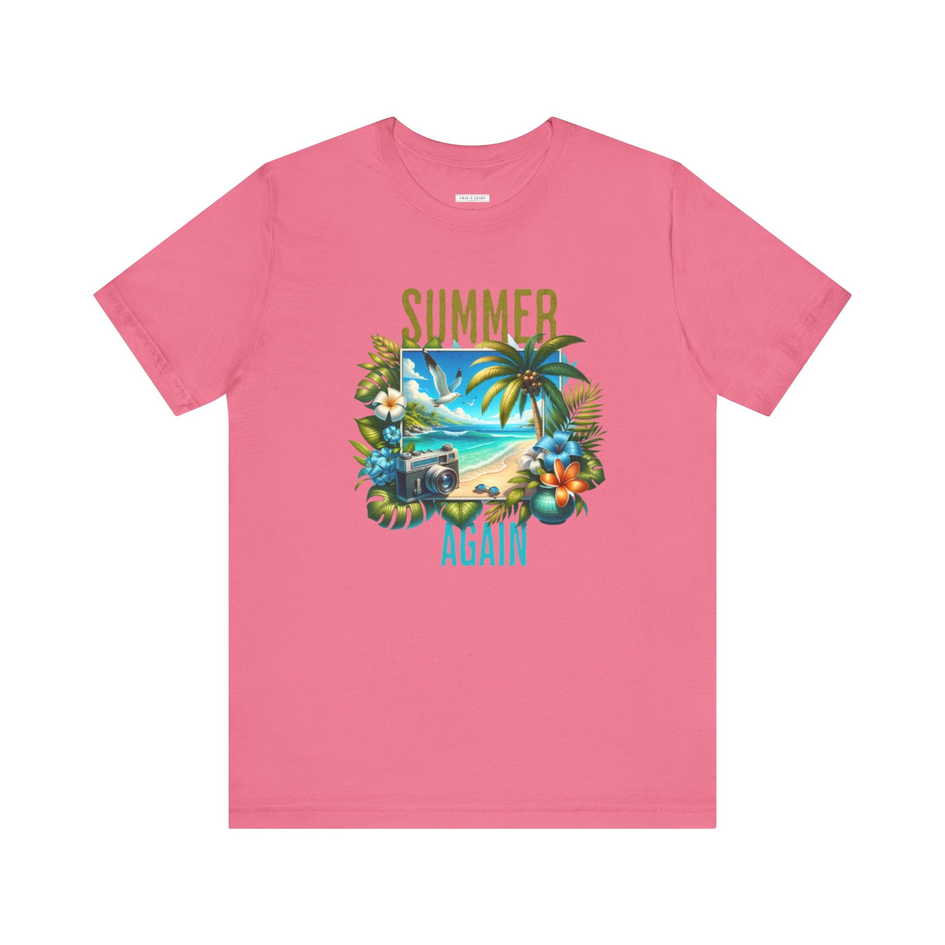 Summer Again Women's Jersey Tee - Tropical Vibe Graphic T-Shirt