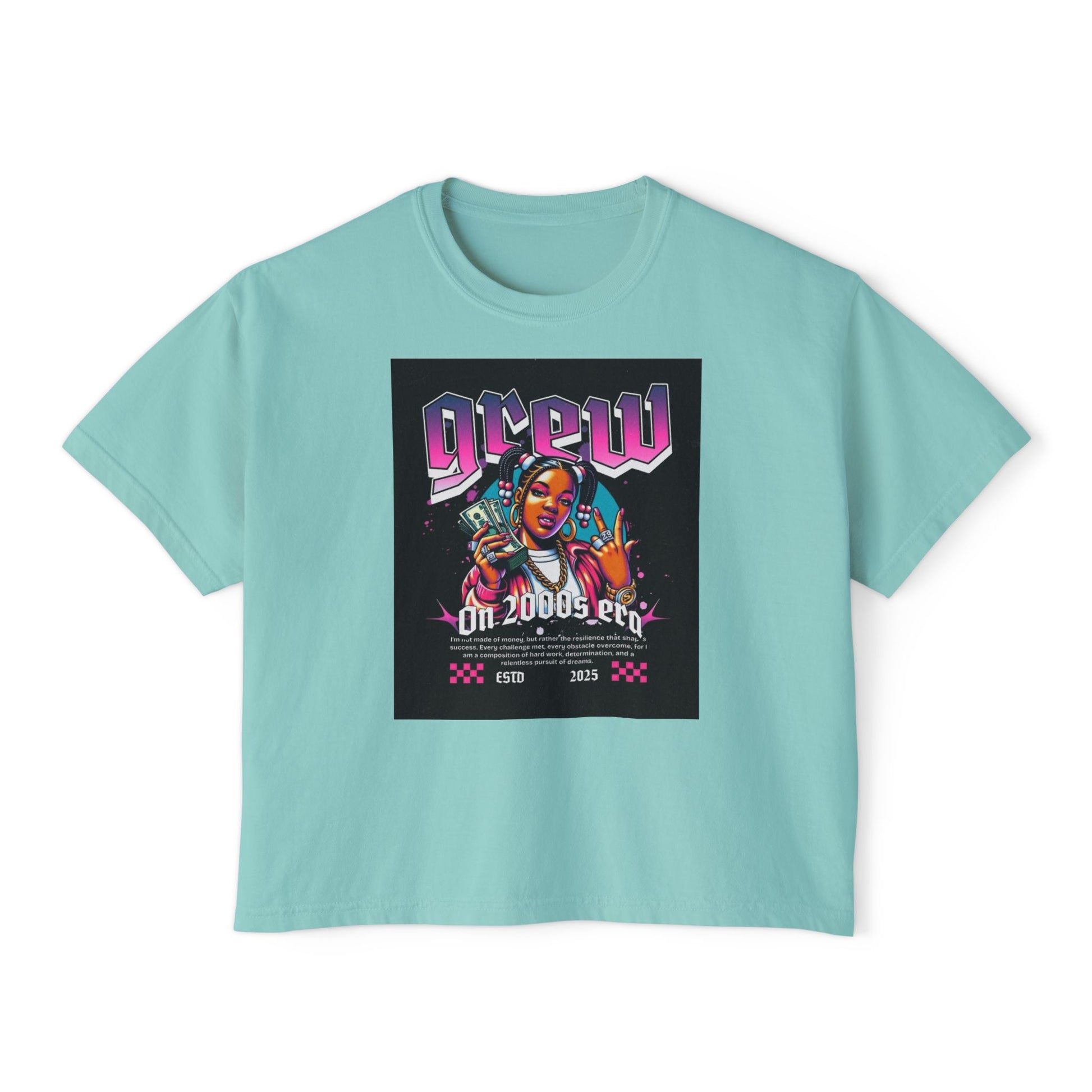 Graphic Boxy Tee - 'Grew On 2000s Era' Vintage Style Women's Top