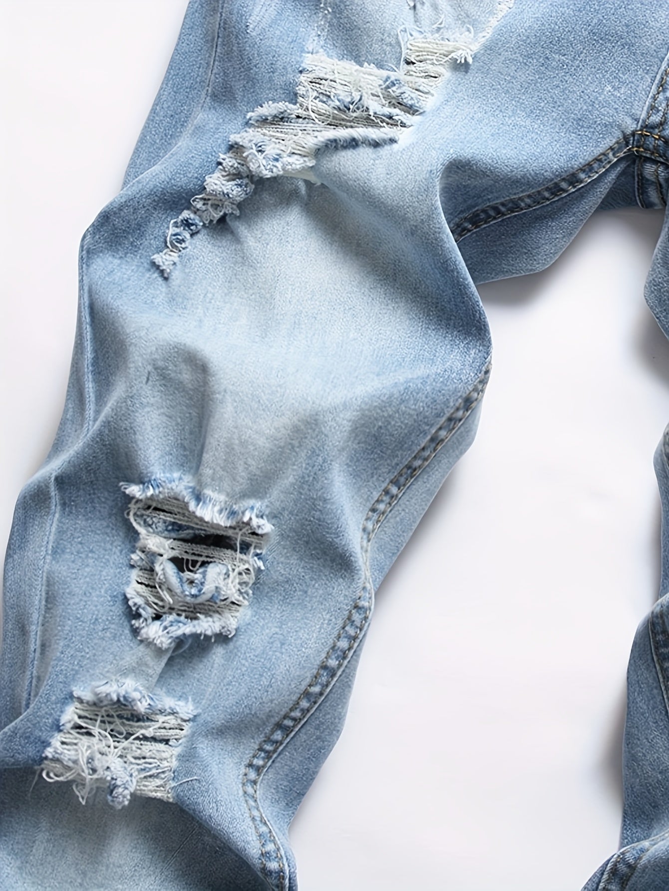 Fashionable, Simple, Versatile Men'S Pants With Holes, Polished White, Slim Fit, Street Fashion, Denim Pants, Fashionable, Worn-out, Small Leg Pants