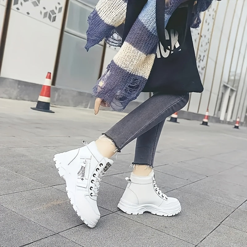 [Winter Shoes] Winter Women's Casual High - Top Shoes | Thick - Soled Laced Sports Shoes With Plush Lining For Warmth