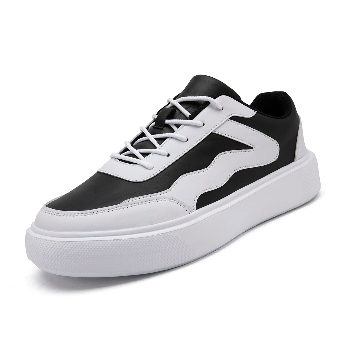 Outdoor Men's Sneakers Comfortable Leather Men's Platform Shoes Casual Lace-up Vulcanized Shoes Black White Walking Shoes