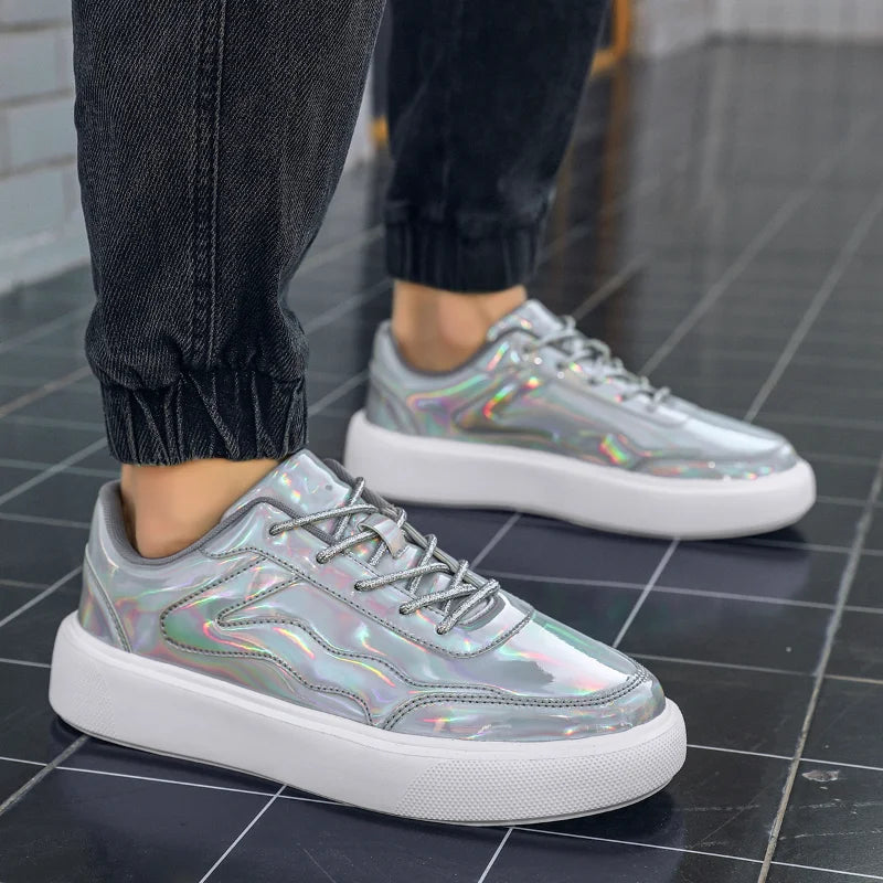 Outdoor Men's Sneakers Comfortable Leather Men's Platform Shoes Casual Lace-up Vulcanized Shoes Black White Walking Shoes