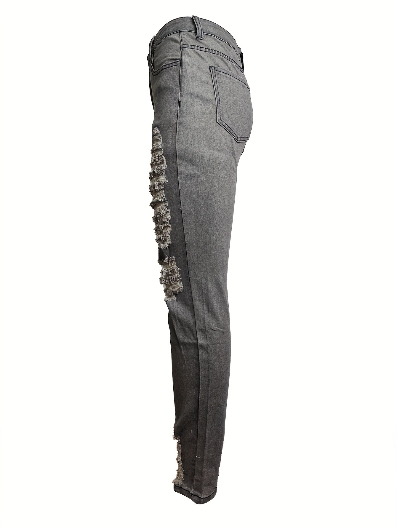 [Distressed High Waisted Jeans] High Waisted Ladies' Classic Distressed Torn Elastic Jeans - Comfortable Frayed Edges, Women's Jeans And Clothing