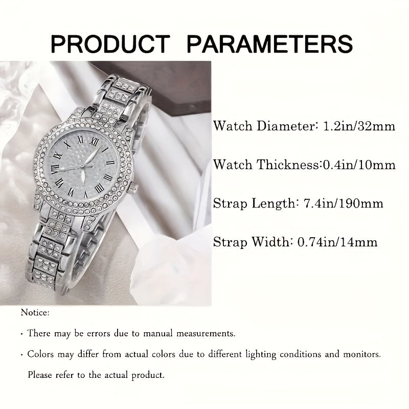 6 New Ladies' Gorgeous And Fashionable Silvery Quartz Watch+new Silvery Jewelry Set Valentine'S Day, Easter, Ramadan, Wedding, Birthday Party, Christmas Horror, Halloween, Give Friends Gifts Eid Al Adha