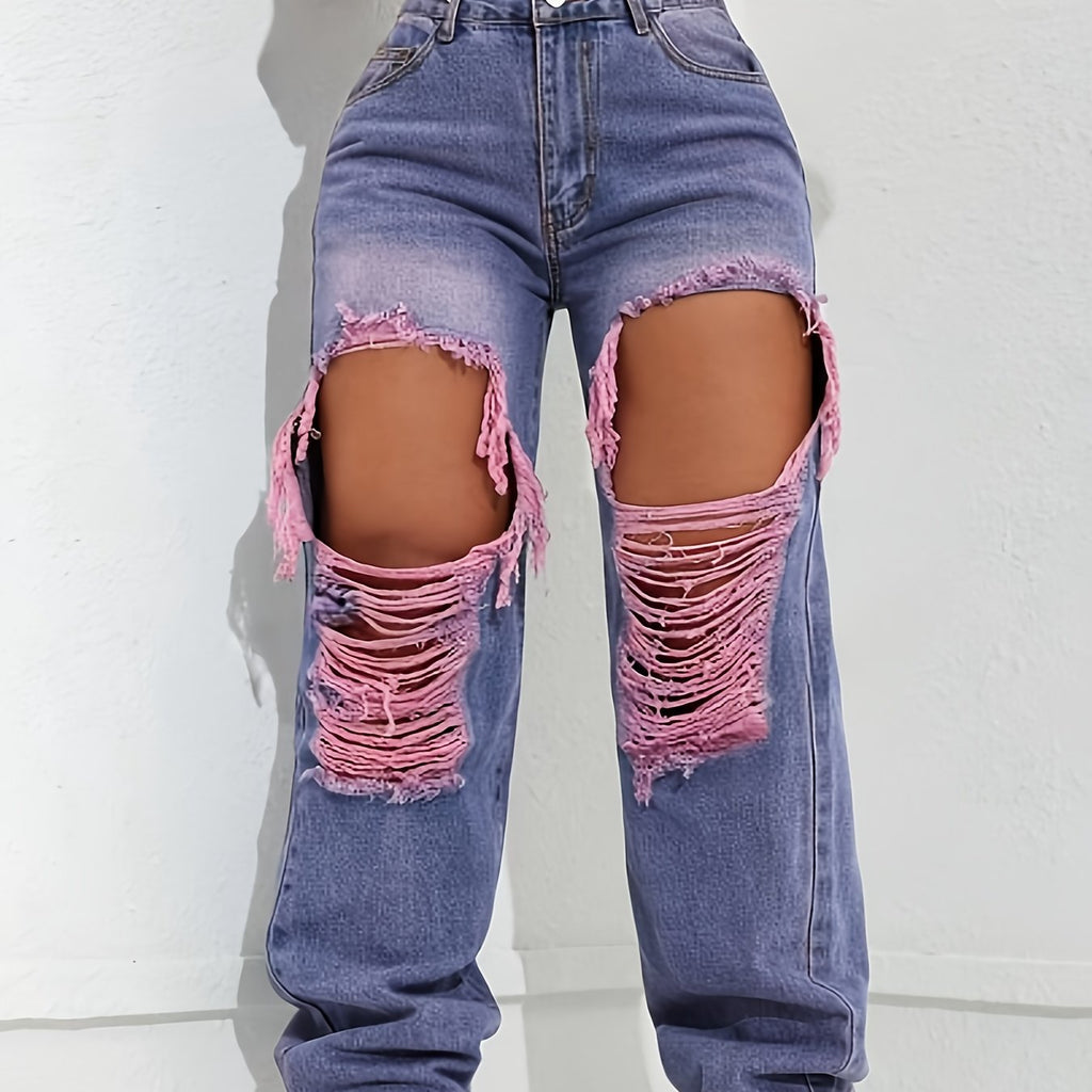 Big Hole Casual Loose Fashion Jeans - High Waist Ripped Hot Jeans Women - New Fashion Casual Everything Pants