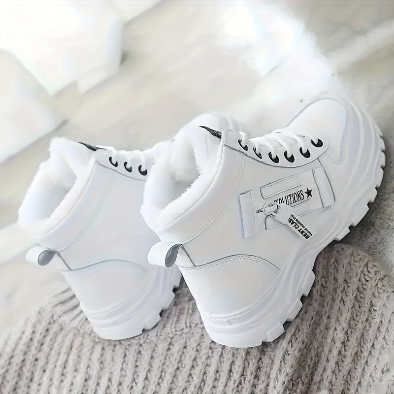 [Winter Shoes] Winter Women's Casual High - Top Shoes | Thick - Soled Laced Sports Shoes With Plush Lining For Warmth