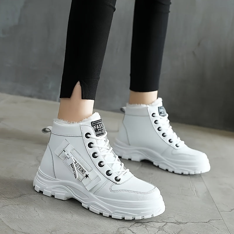 [Winter Shoes] Winter Women's Casual High - Top Shoes | Thick - Soled Laced Sports Shoes With Plush Lining For Warmth