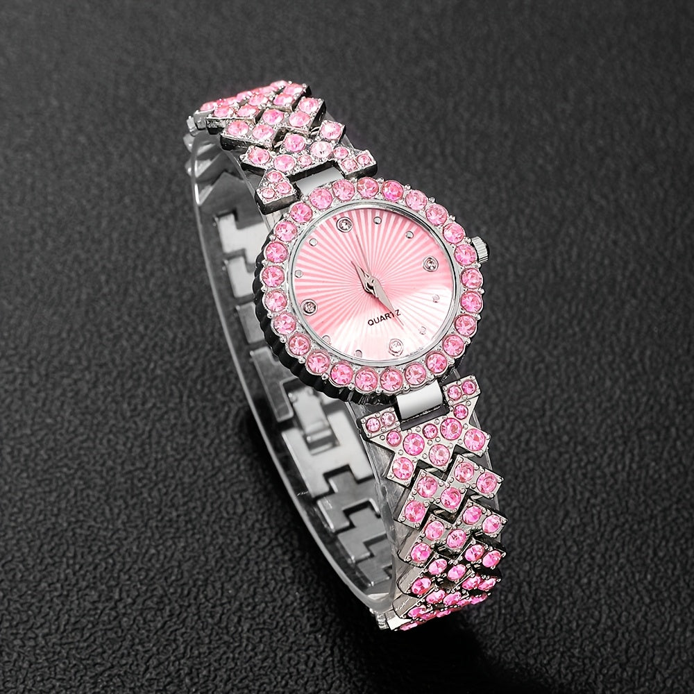 A Set Of 4 Elegant Casual Pointer-style Ladies' Quartz Watches, Exquisite And Shiny Ladies' Watch Set, 1 Watch + 3 Jewelry Set, A Selected Watch Set For Fashionable Ladies