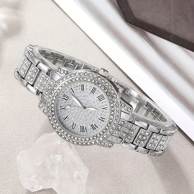 6 New Ladies' Gorgeous And Fashionable Silvery Quartz Watch+new Silvery Jewelry Set Valentine'S Day, Easter, Ramadan, Wedding, Birthday Party, Christmas Horror, Halloween, Give Friends Gifts Eid Al Adha