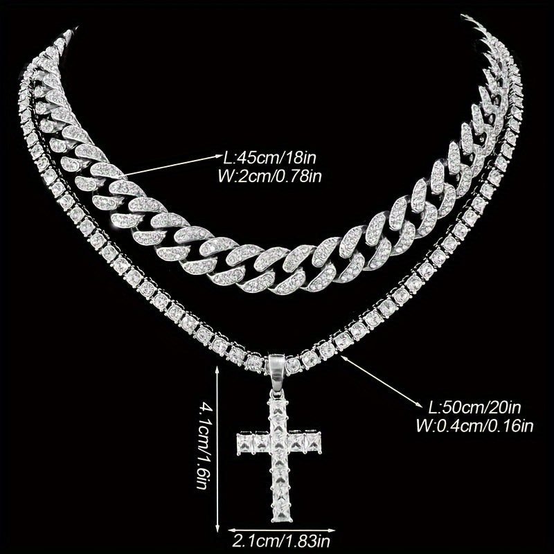 2 Shiny Pendants With Ice Cuban Chain Miami Necklace Men And Women Hip-hop Pendant Necklace Jewelry Gift