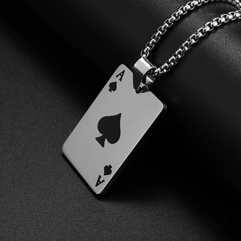 Classic Stainless Steel Pendant Necklace - Unisex Heart A Spade A Design - Fashionable Punk Style Lucky Jewelry Accessory