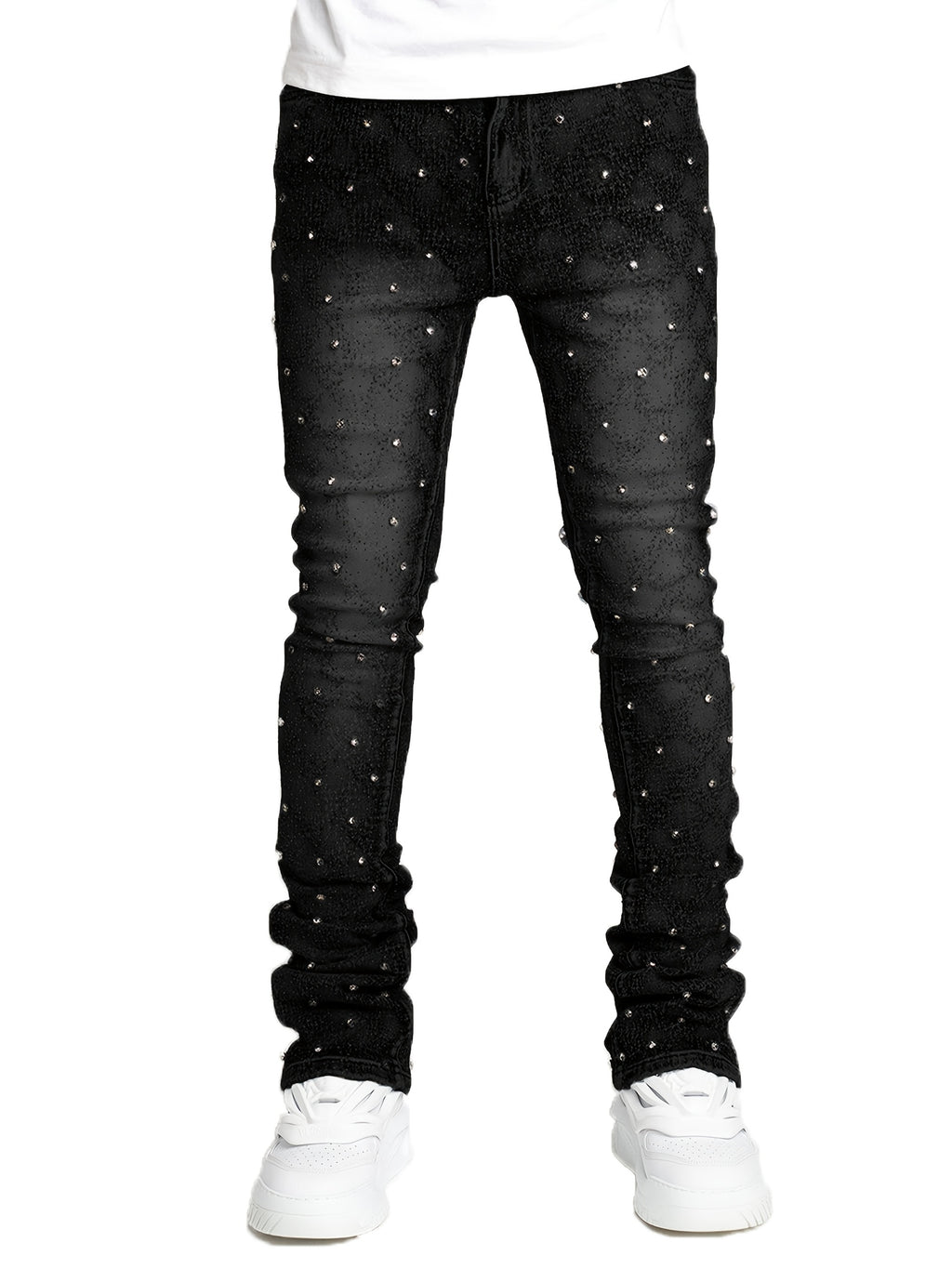 [Tie-Dye Street Style Jeans] Stretch Tie-Dye Jeans - Casual Street Style, Hip-Hop Skateboard Denim, Cotton Blend, Decorative Rivets, All-Season Wear