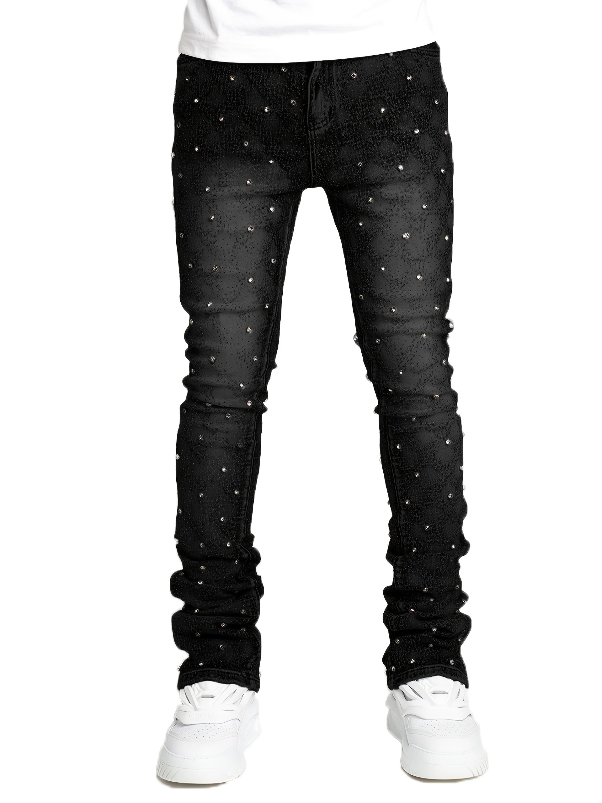 [Tie-Dye Street Style Jeans] Stretch Tie-Dye Jeans - Casual Street Style, Hip-Hop Skateboard Denim, Cotton Blend, Decorative Rivets, All-Season Wear