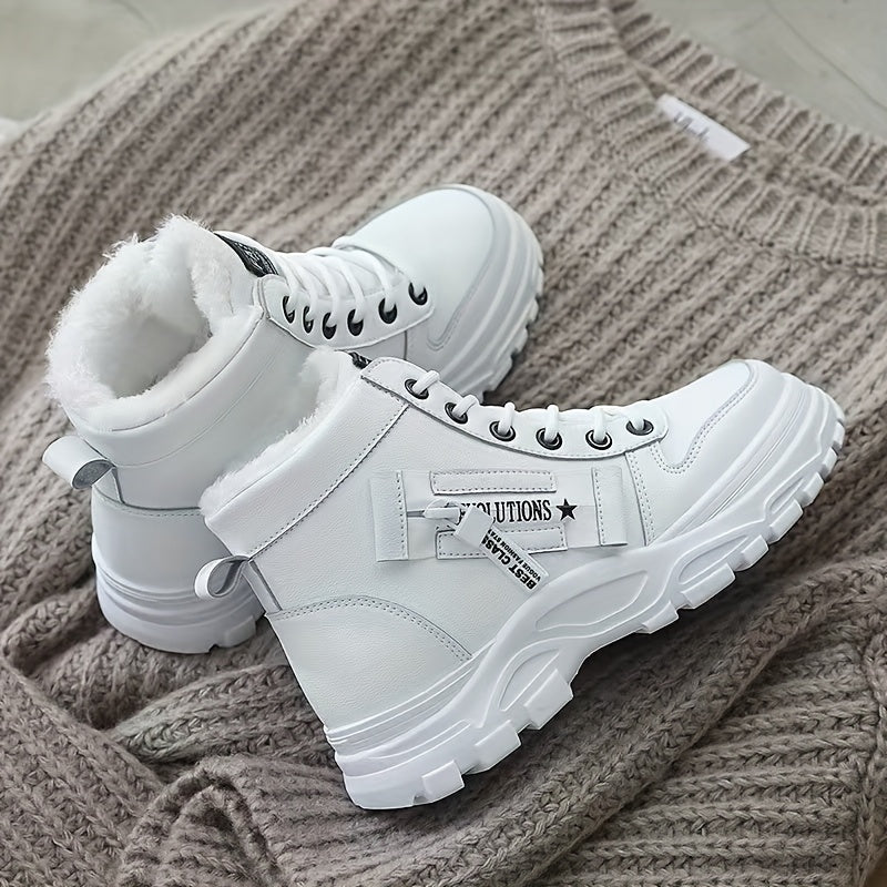 [Winter Shoes] Winter Women's Casual High - Top Shoes | Thick - Soled Laced Sports Shoes With Plush Lining For Warmth