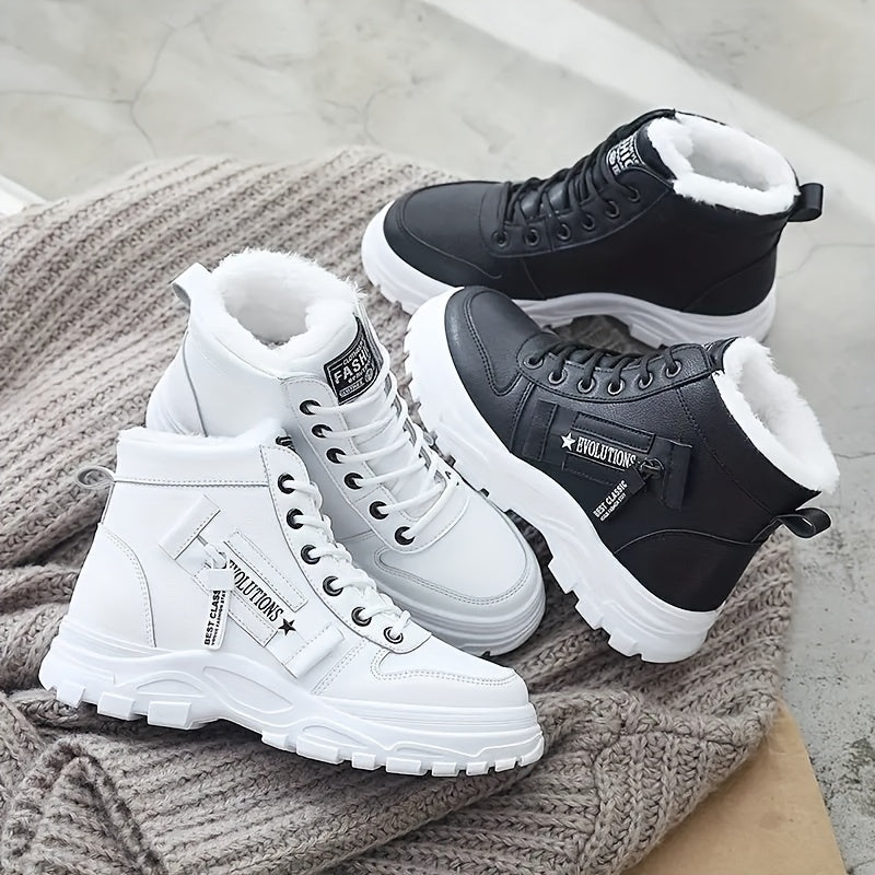 [Winter Shoes] Winter Women's Casual High - Top Shoes | Thick - Soled Laced Sports Shoes With Plush Lining For Warmth