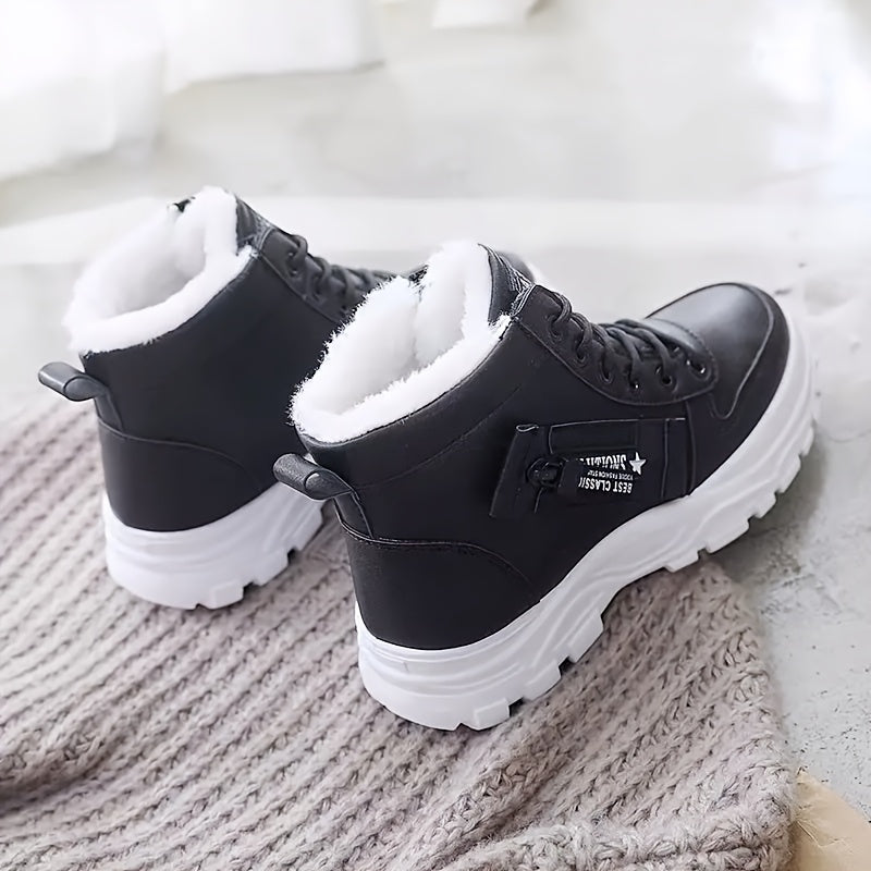 [Winter Shoes] Winter Women's Casual High - Top Shoes | Thick - Soled Laced Sports Shoes With Plush Lining For Warmth