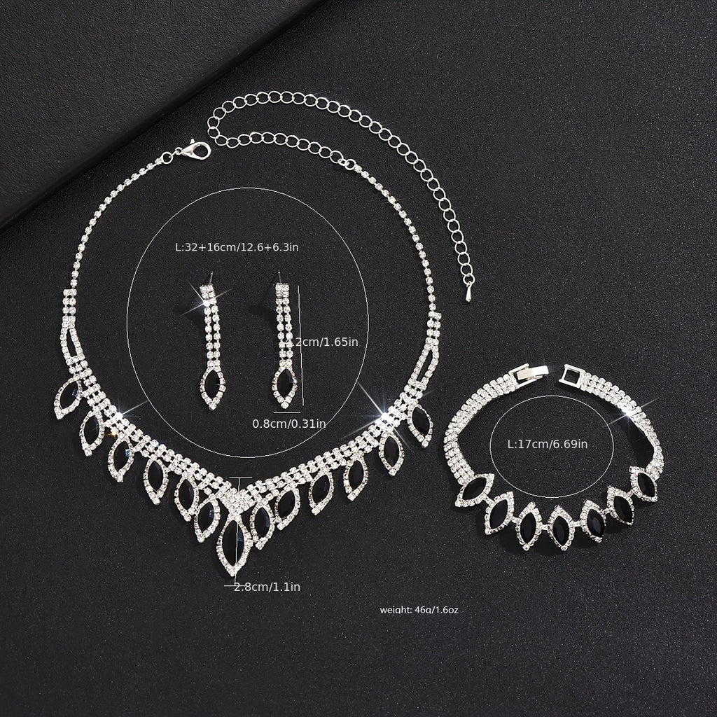 Elegant Bridal Wedding Jewelry Set, Rhinestone Heart Theme, Synthetic February Birthstone, Minimalist Style, 1 Necklace, 1 Pair Of Earrings, 1 Bracelet, Party And Wedding Accessories, Ramadan Gifts, Suitable For All Seasons